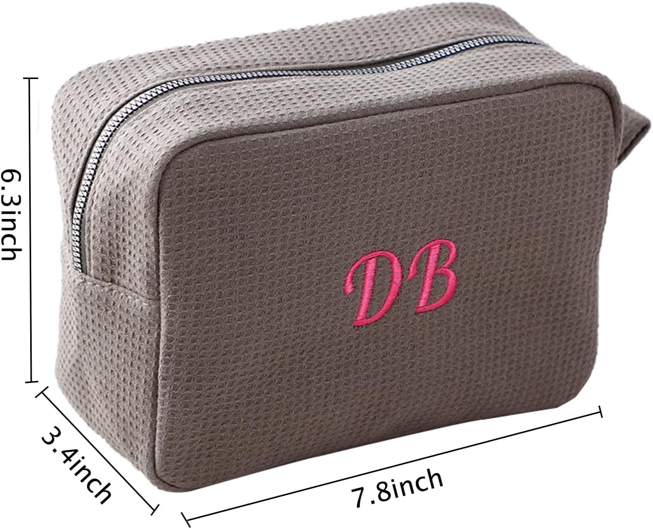 Personalized Embroidered Makeup Bag,Custom Waffle Fabric Cosmetic Pouch for Women, Travel Makeup Pouch (3, Gray)