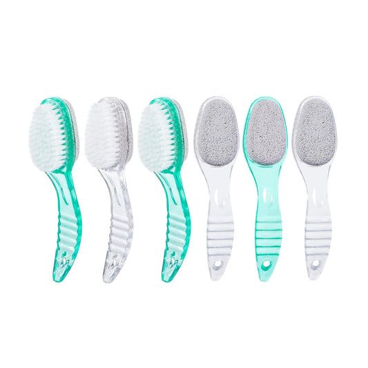 6 Pcs Foot Brush for Shower with Handle 2 in 1,Ooloveminso Large Foot Pumice Stone Brush Scrubber Foot File Calluses Remove Suitable for Horniness Foot Spa,Foot Care Smooth Skin (Green&Transparent)