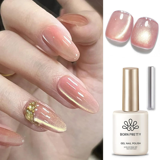 BORN PRETTY Pink Cat Magnetic Eye Gel Nail Polish Holographic Glitter Gel Polish Glass Magnetic Gel Nail Polish 15ML