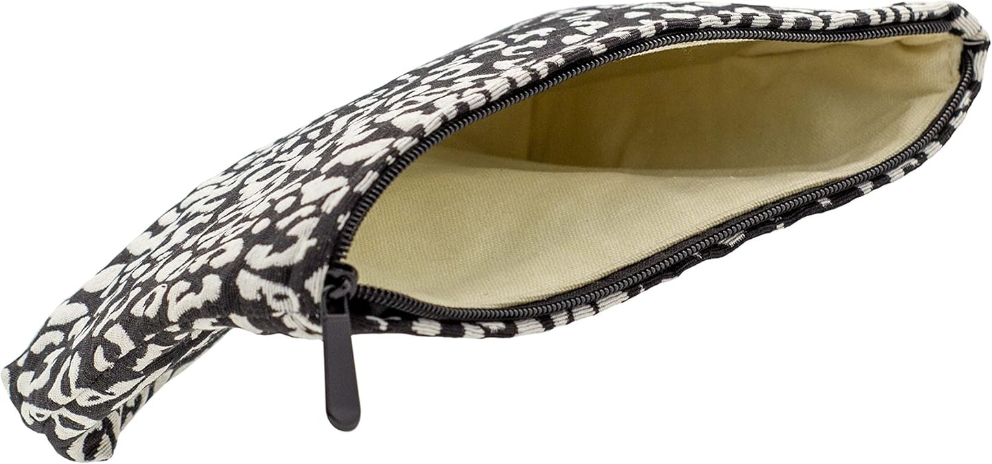 Makeup Bags for Purse Zipper Cosmetic Pouch Large Travel Canvas Make Up Organizer Tool Pouch for Women and Girls,Leopard Black