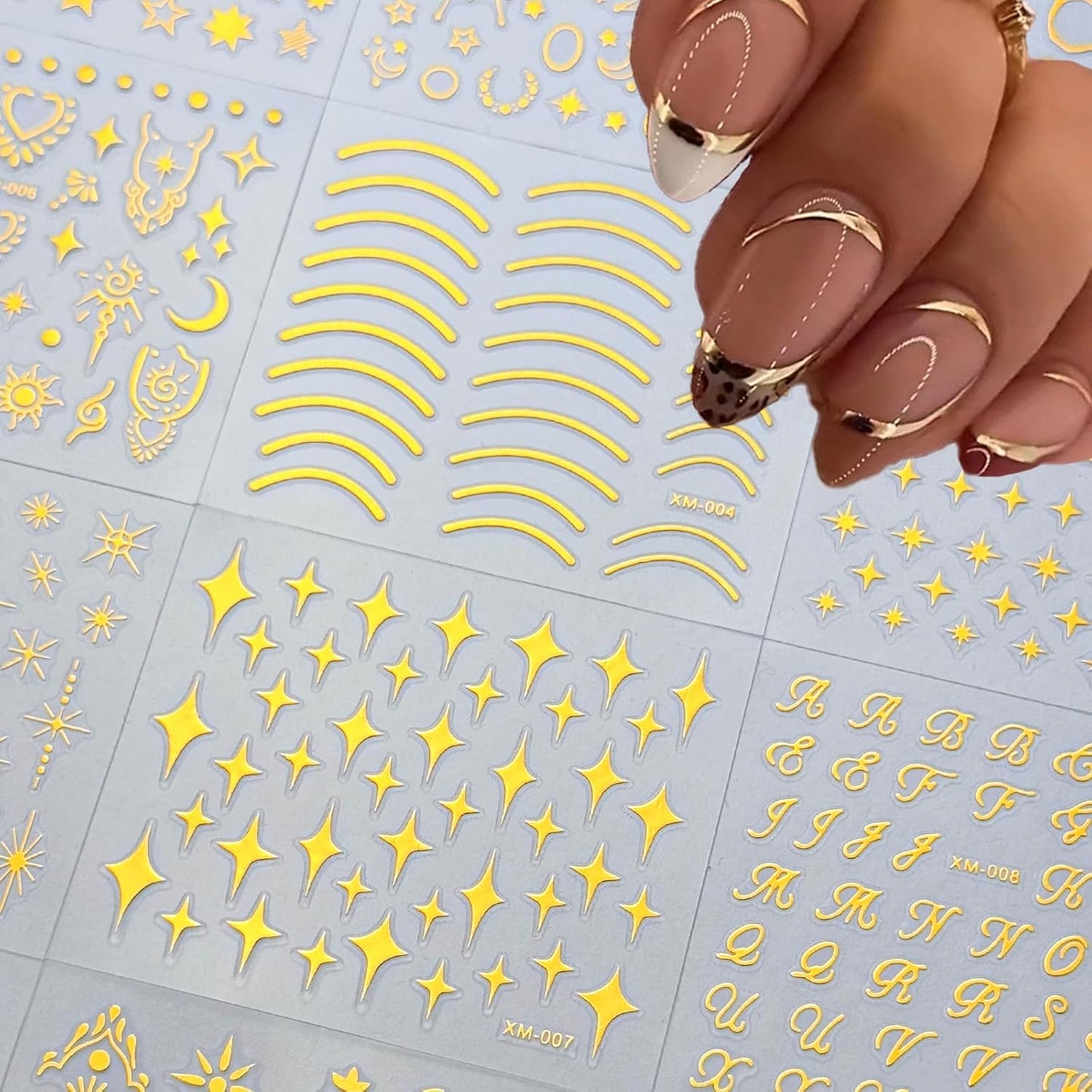 30Sheets Gold Nail Art Stickers Star Line 3D Self Adhesive Nail Stickers for Nail Art Moon Stars Nail Decals Heart Nail for Women and Girls Manicure DIY Decoration