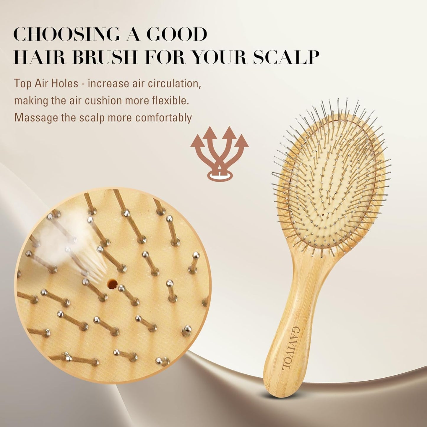 Bamboo Paddle Hairbrush with Steel Bristles for Anti-Static Detangling & Scalp Massage – Wooden Handle Brush for Hair Growth, All Hair Types