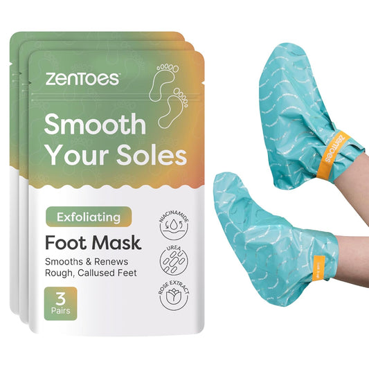 ZenToes Exfoliating Foot Mask for Dry Cracked Feet | Urea, Niacinamide & Rose Extract Infused No Harsh Foot Peeling Mask | Spa Experience At Home | Mess Free Design | Cucumber Rose Scented, 3 Pairs