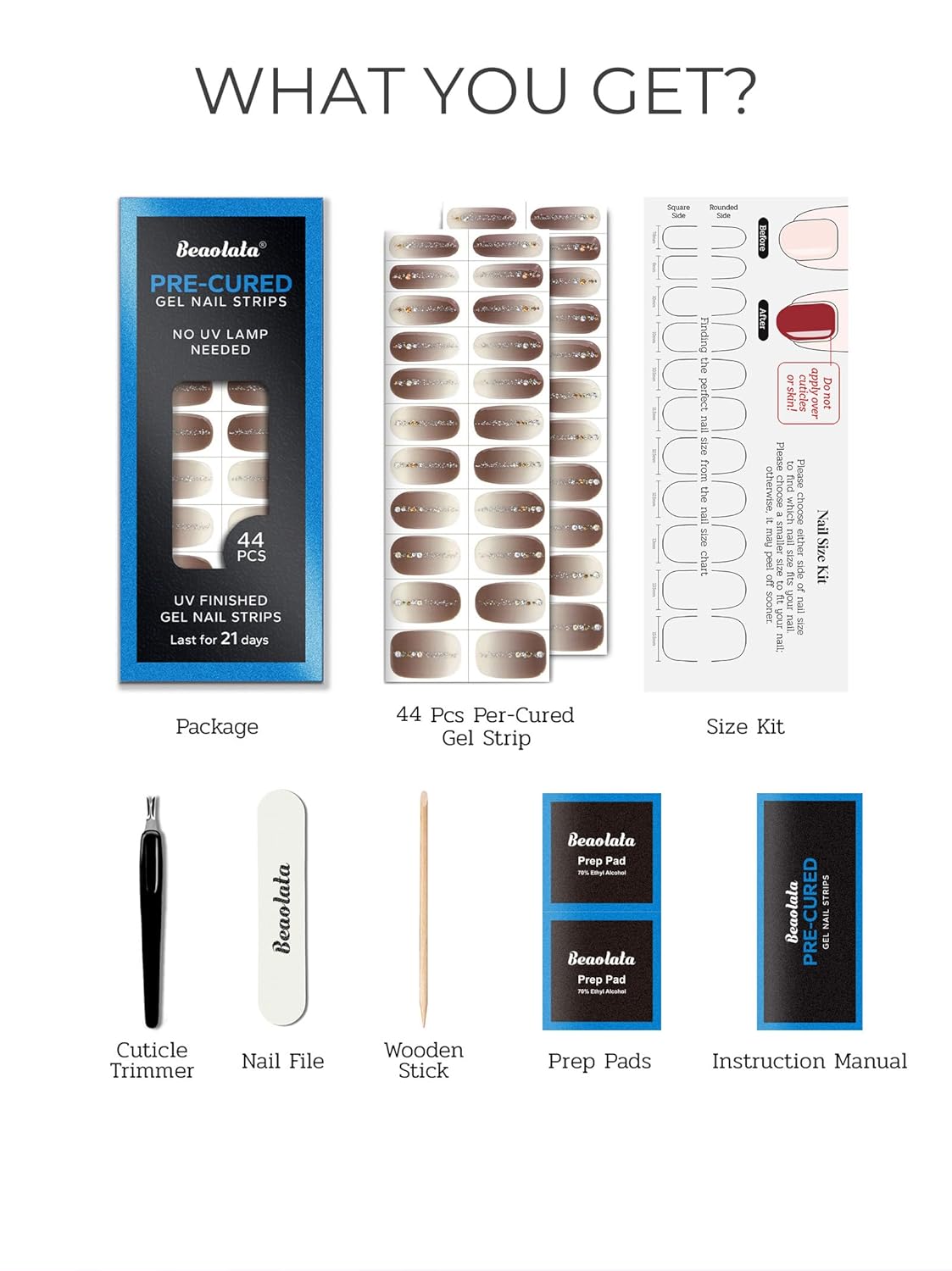 Pre Cured Gel Nail Strips - 44PCS Salon Quality Gel Nail Stickers - Long Lasting Polish Wraps for Women no UV Light Needed Easy Apply& Remove (Mystic Purple）