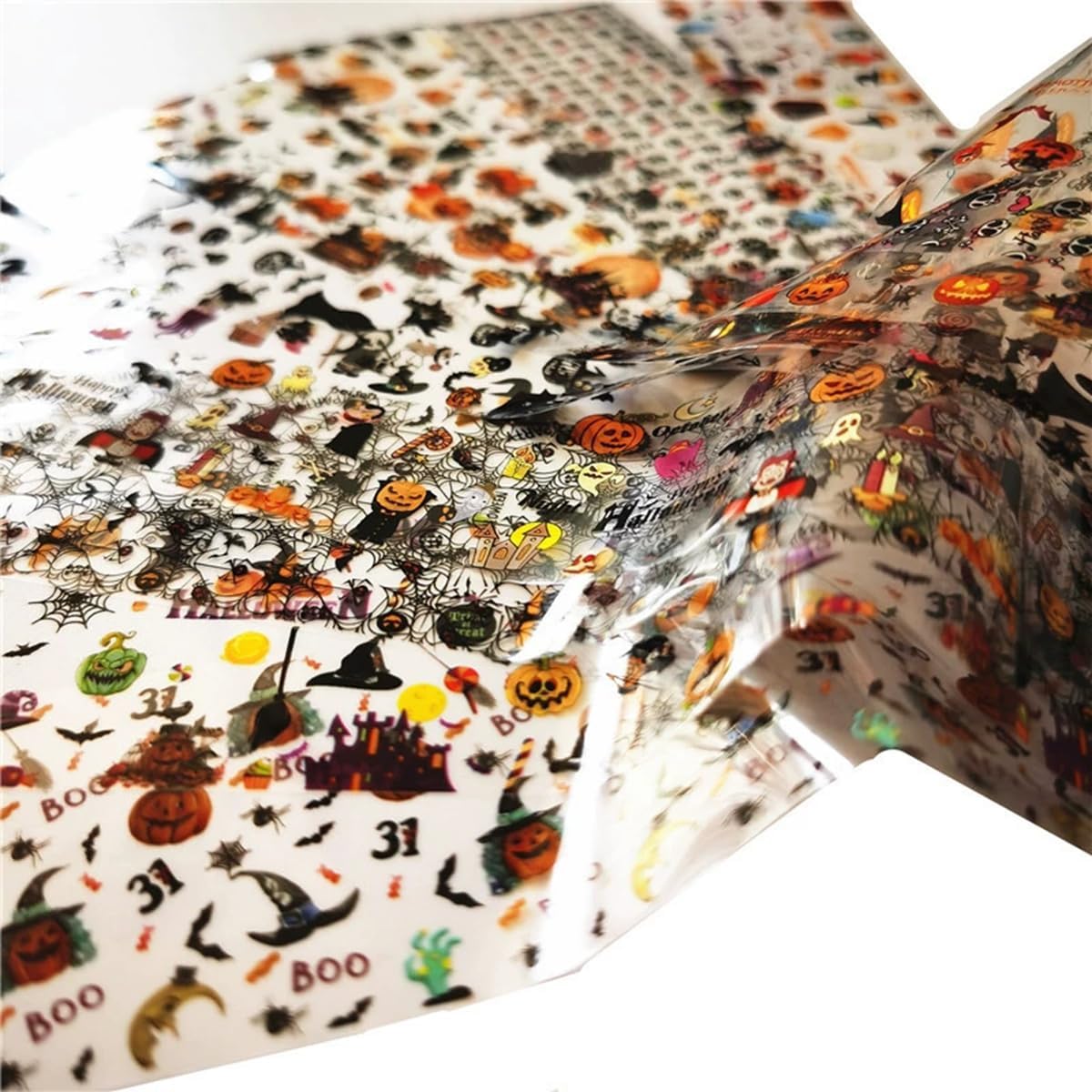 Halloween Nail Art Foils Transfer Stickers Halloween Nail Art Stickers Decals 10Rolls Pumpkin Spider Web Ghost Spider Nail Foils Adhesive Decals Nail Supplies for Women Holiday DIY Manicure Decoration