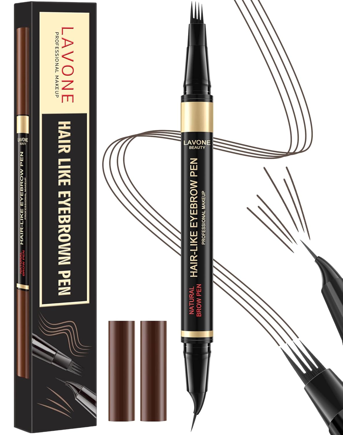 LAVONE Eyebrow Pen, 2-in-1 Eyebrow Pencils for Women with 4 Tip Microblading Eyebrow Pencil and Curved Precise Brow Pencil, Waterproof Eyebrow Pencil Create Full, Natural Hair-Like Brows, Brunette