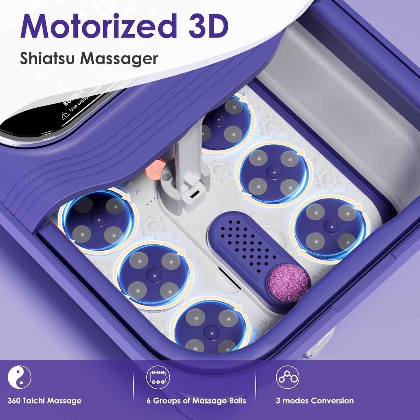 Foot Spa Electric Rotary Massage, Collapsible Foot Bath with Heat, Bubble,Temp Control, and 24 Motorized Shiatsu Massage Balls, Pedicure Foot Spa for Feet Relaxation (Blue)