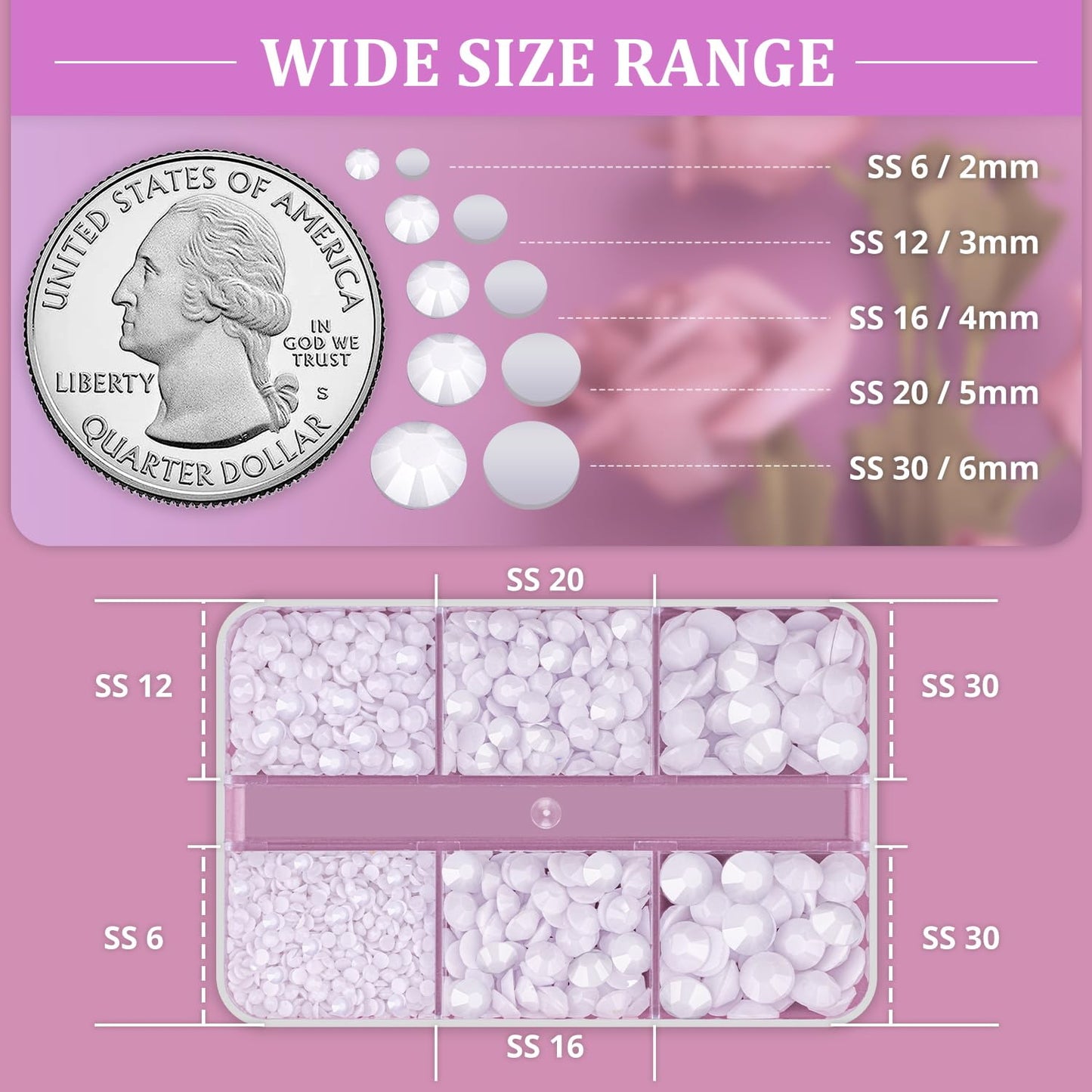 Resin Rhinestones for Crafting, 1 Box White Multi Sizes Flatback Bedazzling Crystals for Crafts Nail Art Decoration, Non Hotfix Gems Charms for Tumbler Shoes Clothing Fabric Face Makeup