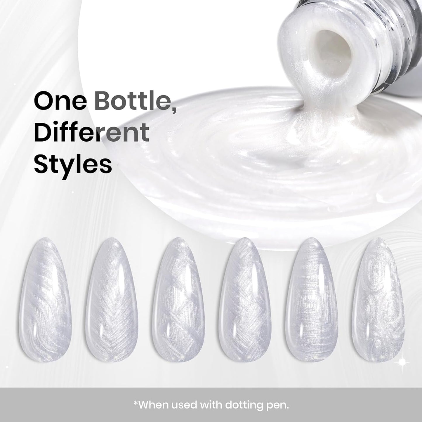 Beetles White Liner Gel Polish, 7ml Pearl White Gel Liner Nail Art Pearlescent Silver Shell Glitter Swirl Effect Pearl Nail Polish Soak Off UV LED Nail Art Design Gifts for Women