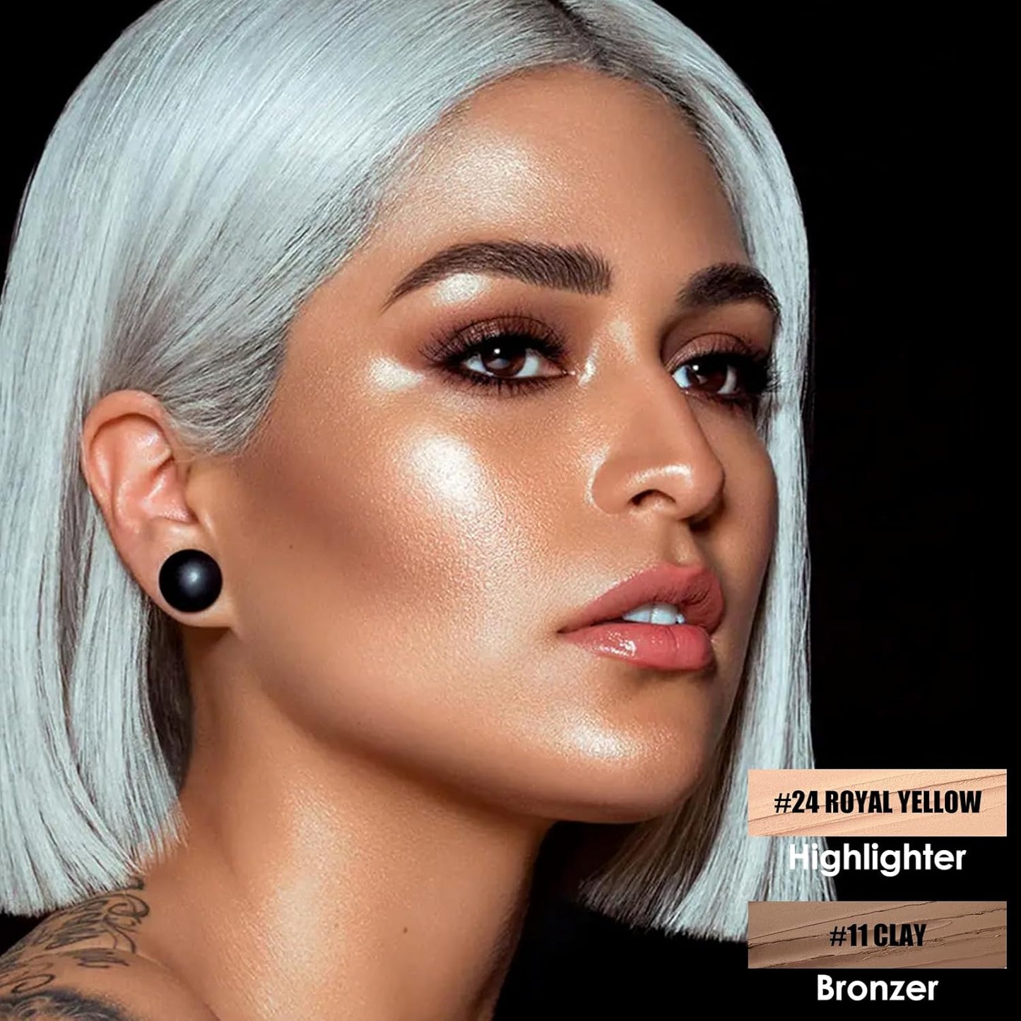 FOCALLURE 2 Pcs Mineral Cream Contour Stick,Moisturize Highlighter and Bronzer Pen,Non Stick Face Brightens & Shades Pencil,Long Lasting & Smooth Gliding Face Illuminator Makeup,24+11