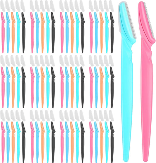 100 Pcs Eyebrow and Face Razors for Women and Men, Multi-Color Facial Shavers with Protective Covers, Safe for Beginners