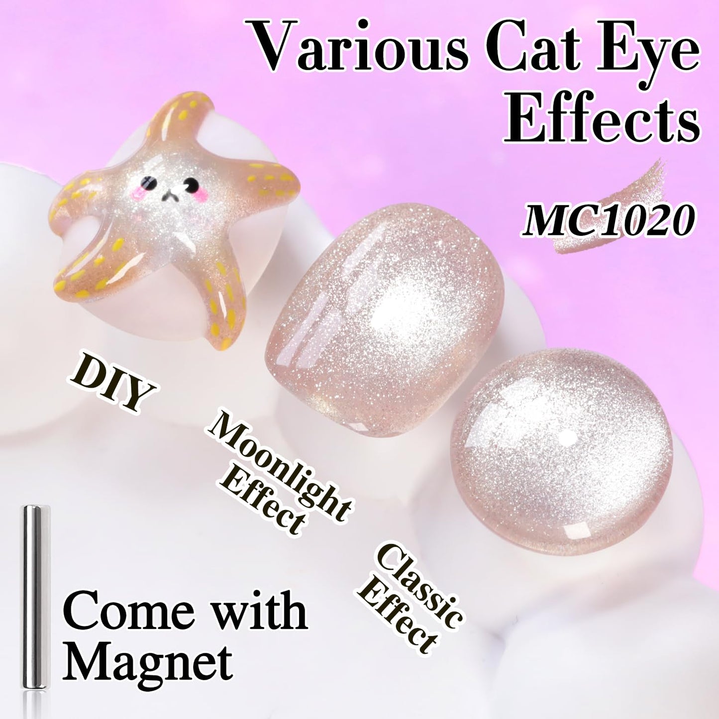Double Rhythm Cat Eye Gel Polish with Magnet 15ML Holographic Glitter Shimmer Translucent Jelly Color 0.5 OZ Magnetic Gel Polish Salon DIY at Home (Nude-MC1020)