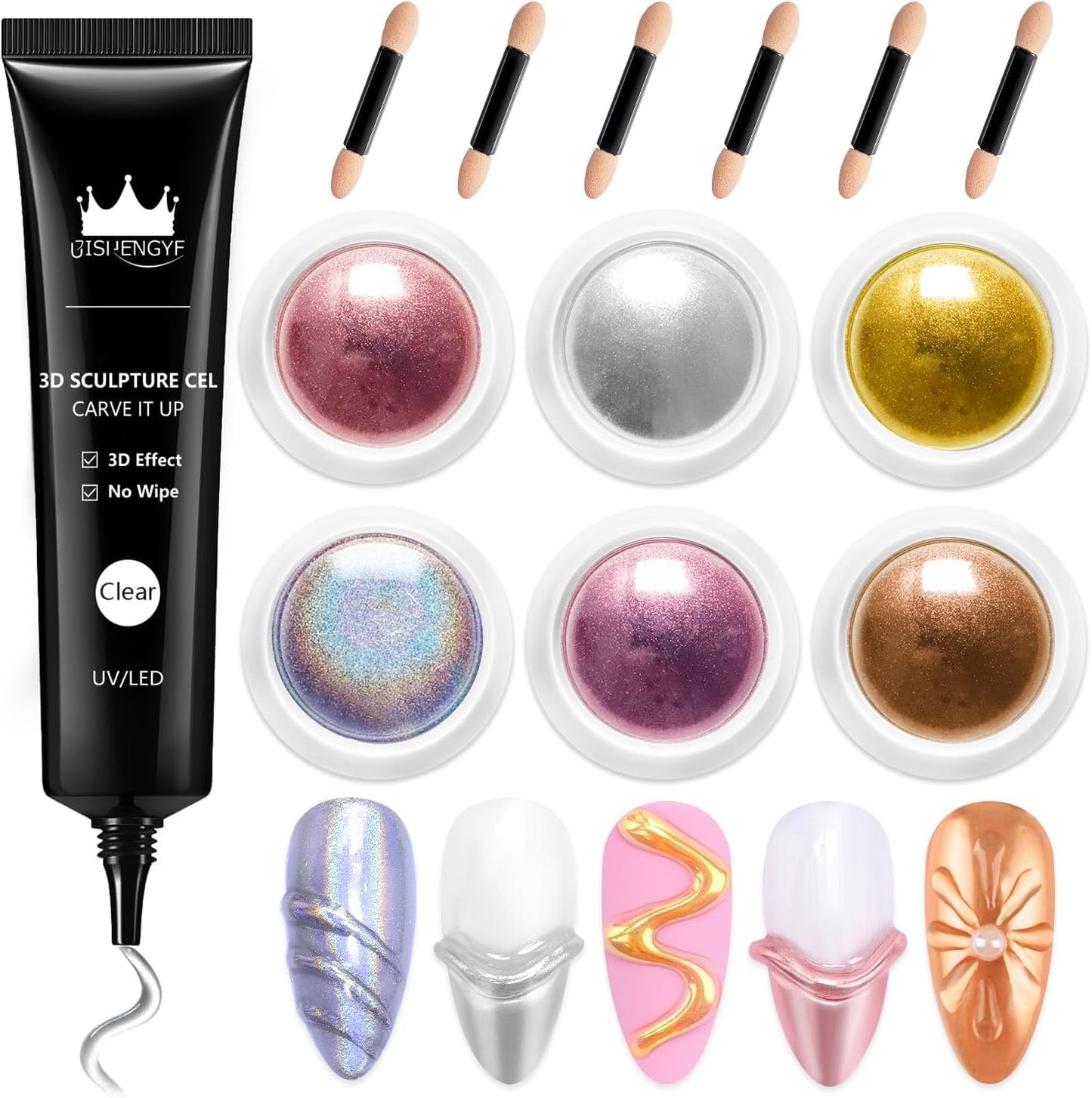 3D Nail Gel - Rose Gold Chrome Nail Powder 15g Clear 3D Sculpting Gel Non-Sticky Hand Hard Gel Carving Gel with Laser Copper Chrome Powder for Nail Art Home DIY