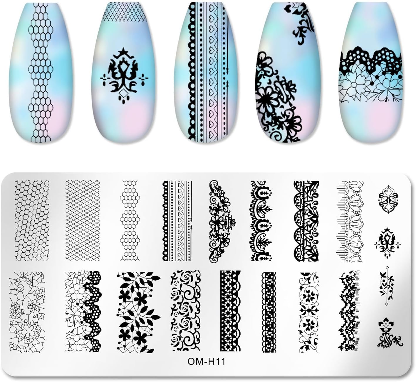 6pcs Nail Art Stamping Plates Set Manicuring Accessories Coconut Tree Leaves Flowers Birds Cactus Island Geometry Image Template for DIY Tips Decoration