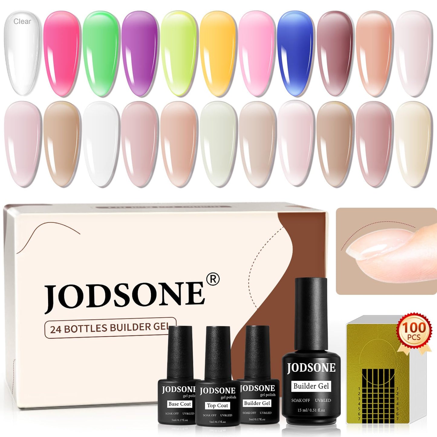 JODSONE Builder Color Gel Top Coat Base Coat Extension Gel 24 PCS Kit Long Lasting High Gloss Gift For Women