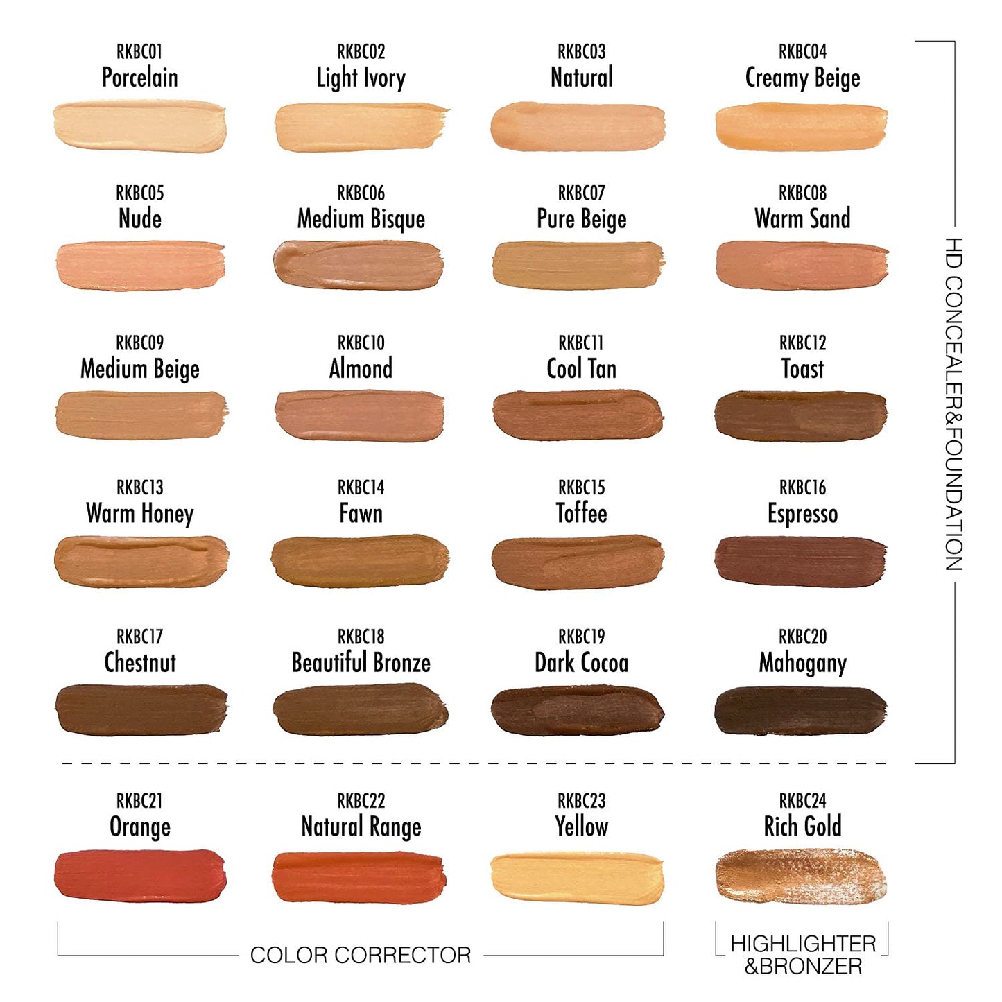 Ruby Kisses HD Brush Concealer & Foundation, Full Coverage, Color Correcting, Highlight, Contour 3 Pack (Chestnut)
