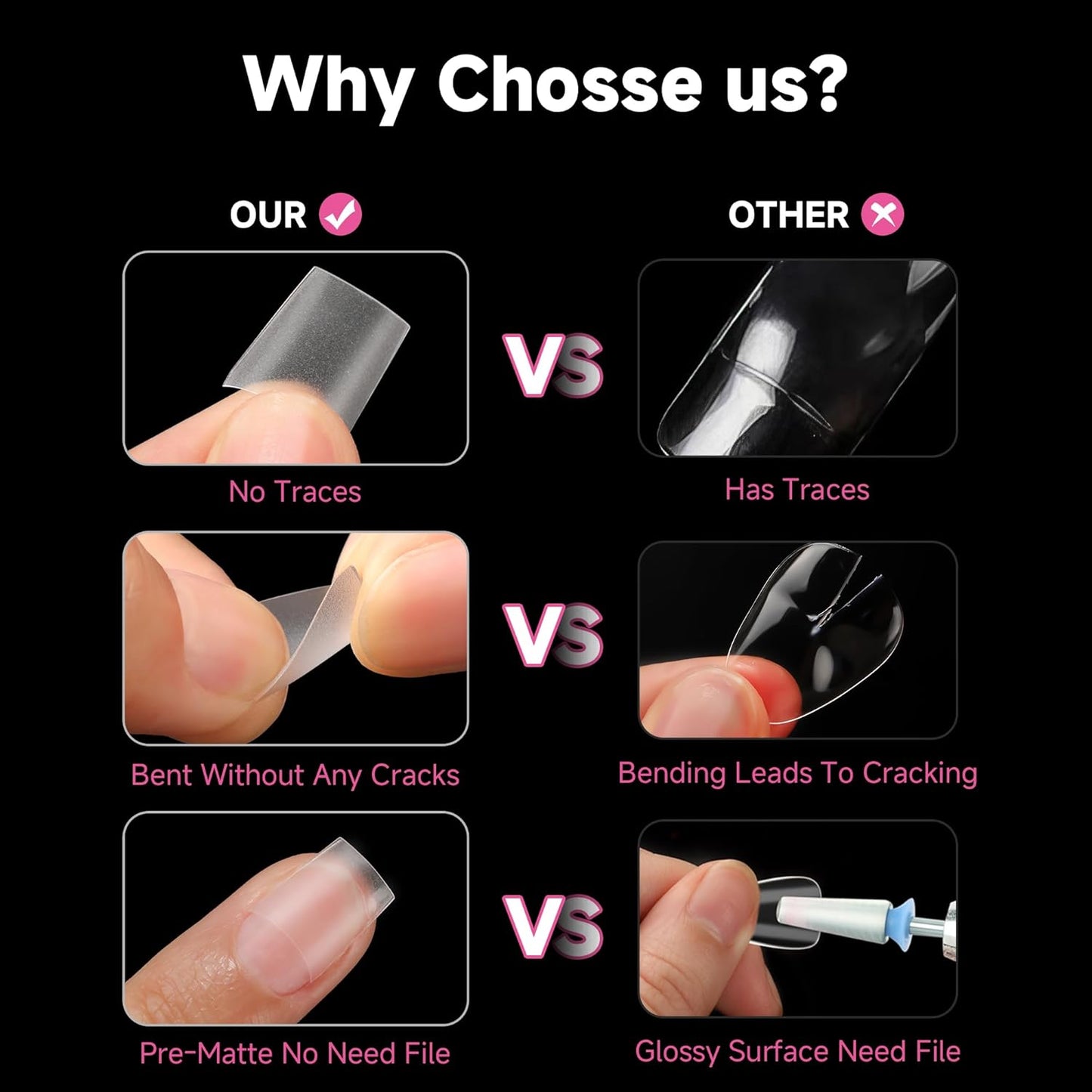 UNA GELLA Short Coffin Fake Nails 504Pcs Half Cover Matte Nail Tips Extra Short Coffin Gel Nail Tips No C Curve Pre-buff No Need File Salon Quality Nail Extension DIY Nail Art Salon 12 Sizes