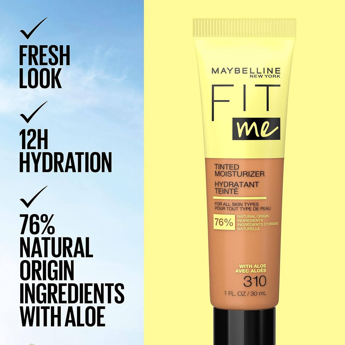 Maybelline Fit Me Tinted Moisturizer, Natural Coverage, Face Makeup, 370, 1 Count