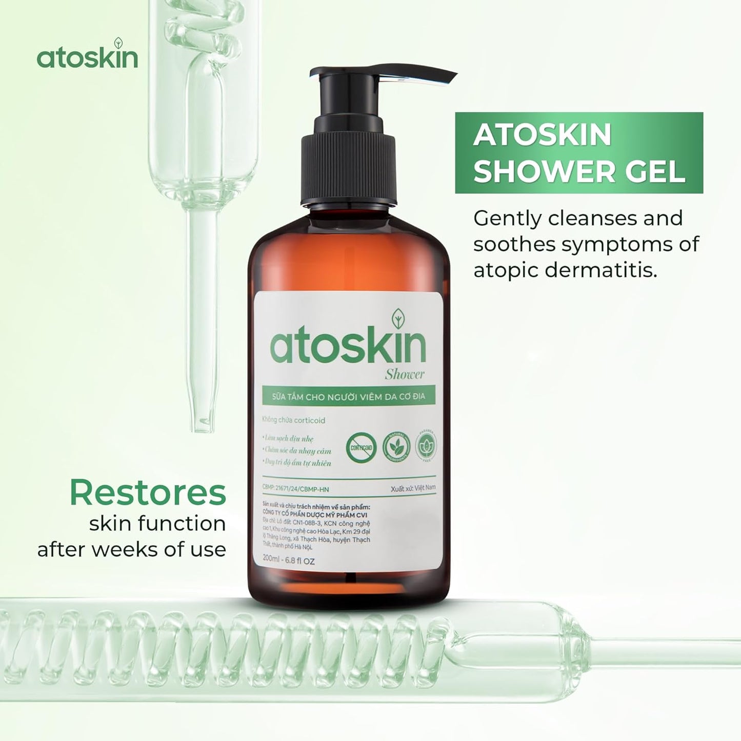 Atoskin Shower Gel (2 Pack) - for Eczema, Psoriasis, Dermatitis, and Anti-Itch Relief - Maximum Strength for Both Kids and Adults (13.6 oz)