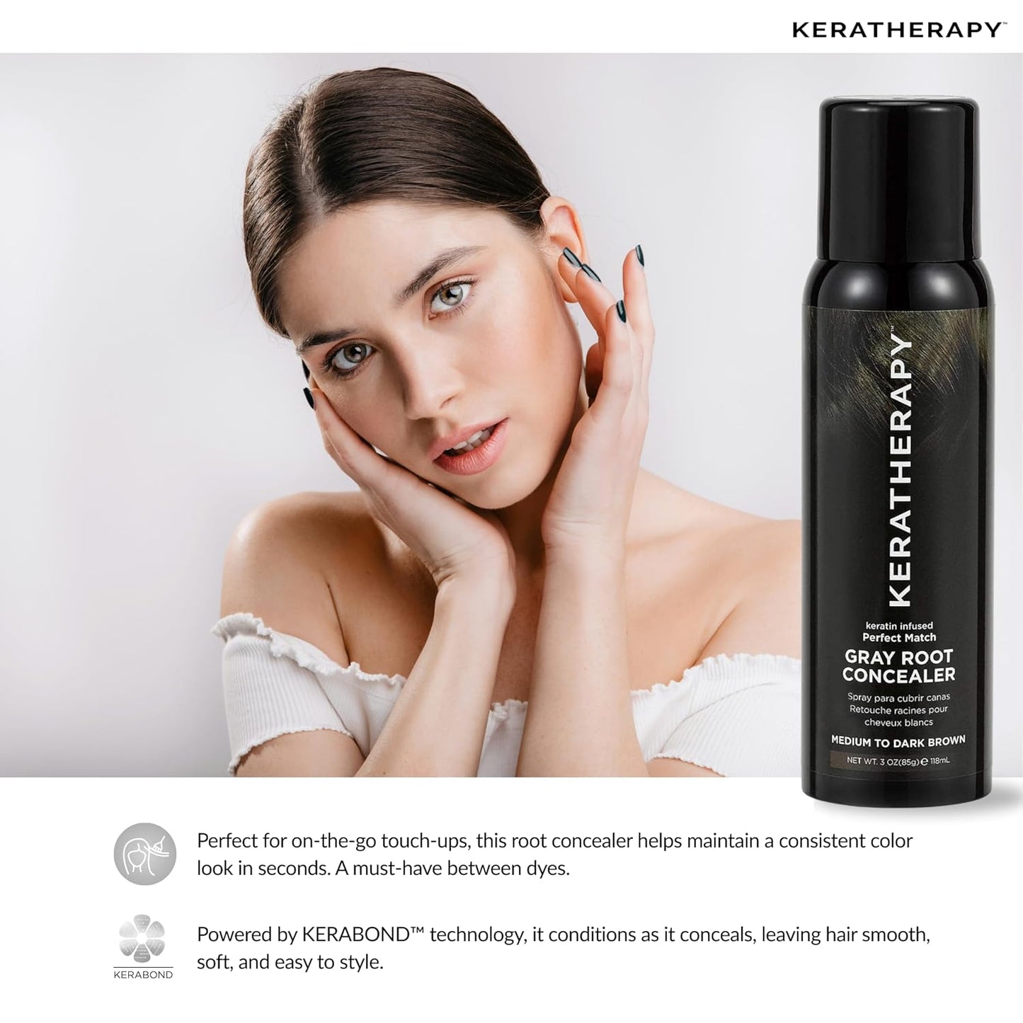 Keratherapy Keratin Infused Perfect Match Gray Root Concealer Spray, Dark Brown, 3 oz, 118 ml - Root Cover Up Spray to Hide Gray Roots - Keratin Therapy Hair Darkening & Temporary Scalp Concealer