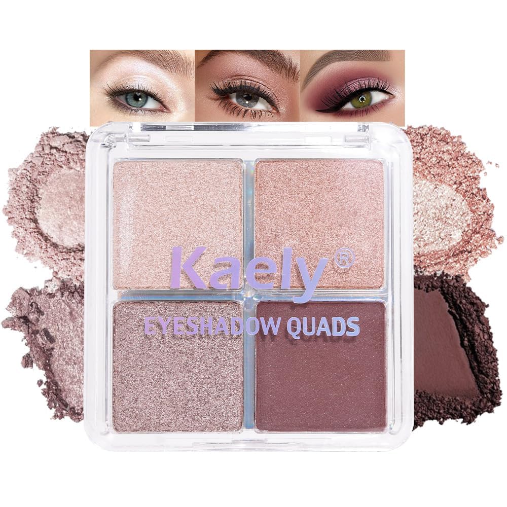 4 Colors Dark Brown Champagne Rose Gold Eye Shadow Powder Palette Makeup, Neutral Matte Shimmer Cream Quads Eyeshadow Palette for Women Highly Pigmented Waterproof, paleta de sombras de ojos 11