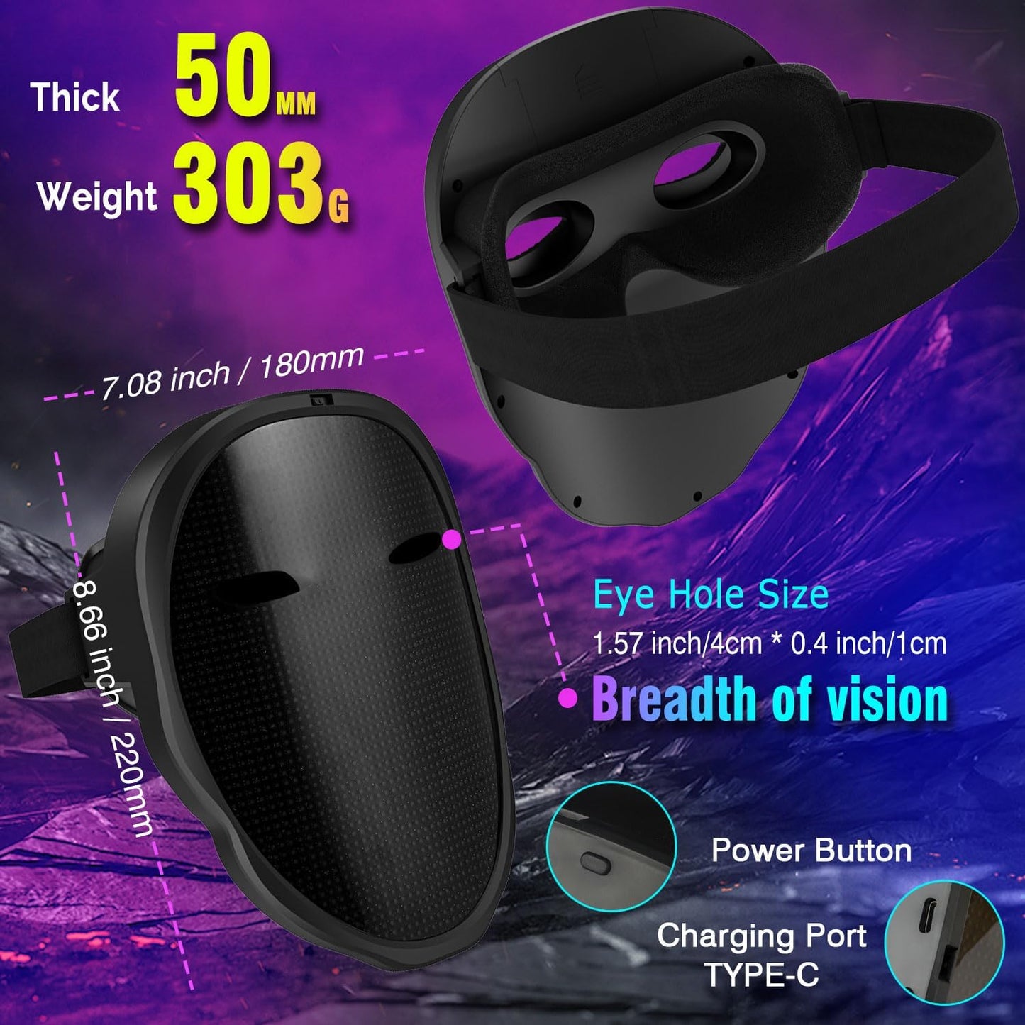 MEGOO Led Mask with Bluetooth Programmable App,Shining Led Light Up Face Mask for Adult Kid Halloween Masquerade Party