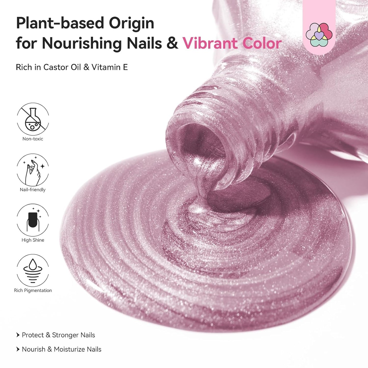 SAVILAND Color Artistry Rose Gold Glitter Nail Polish - 7 Days Shimmer Air Quick Dry Holographic Fingernail Polish, Sparkle Pink High Glossy Home DIY Manicure Gift for Women