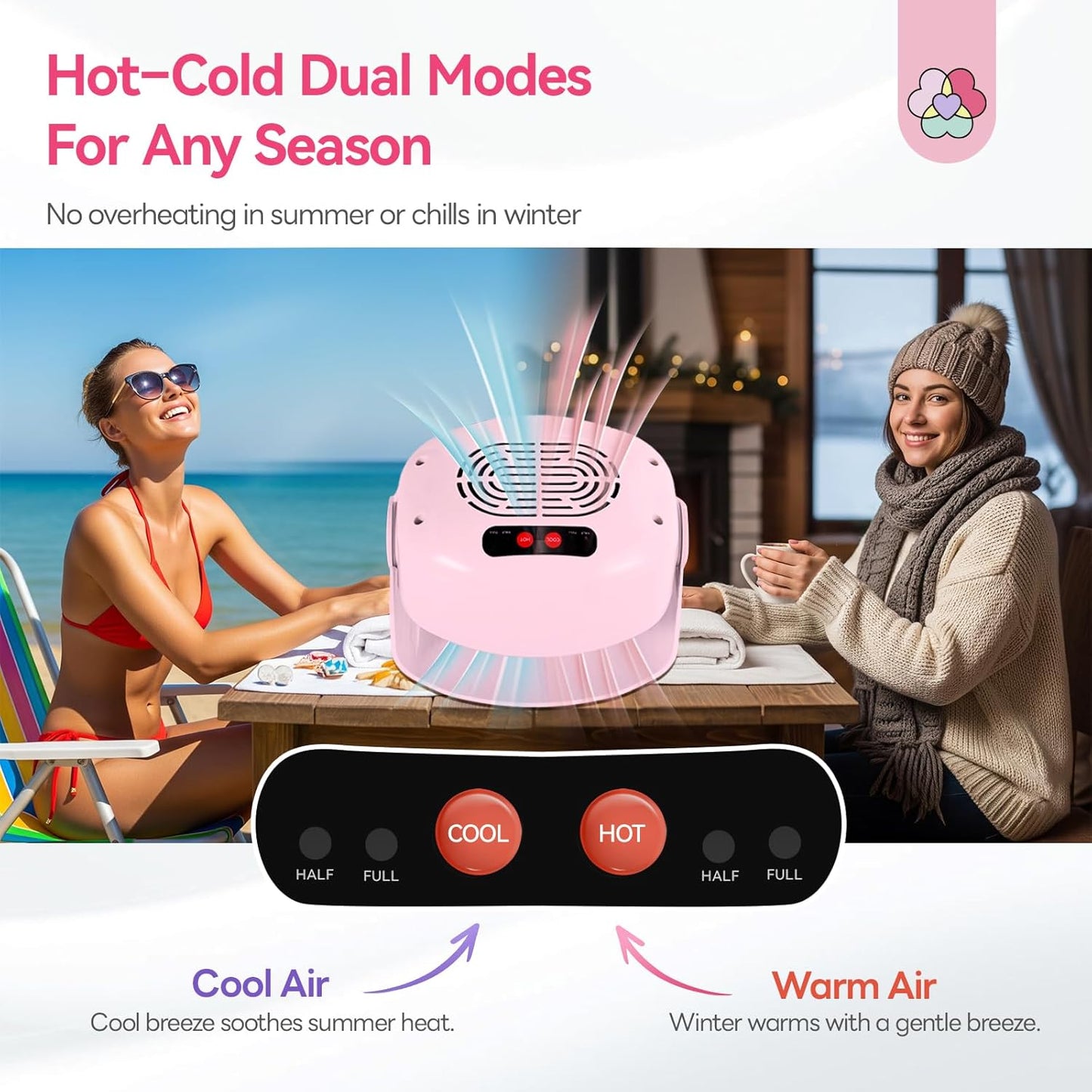 SAVILAND Essentials 600W Nail Dryer: Pink 6X Fast Drying Nail Polish Dryer for Regular Polish Nail Dryer with Adjustable Angle Fingernail Dual Heating & Cooling Modes Dry Nail Dehydrator for Gel