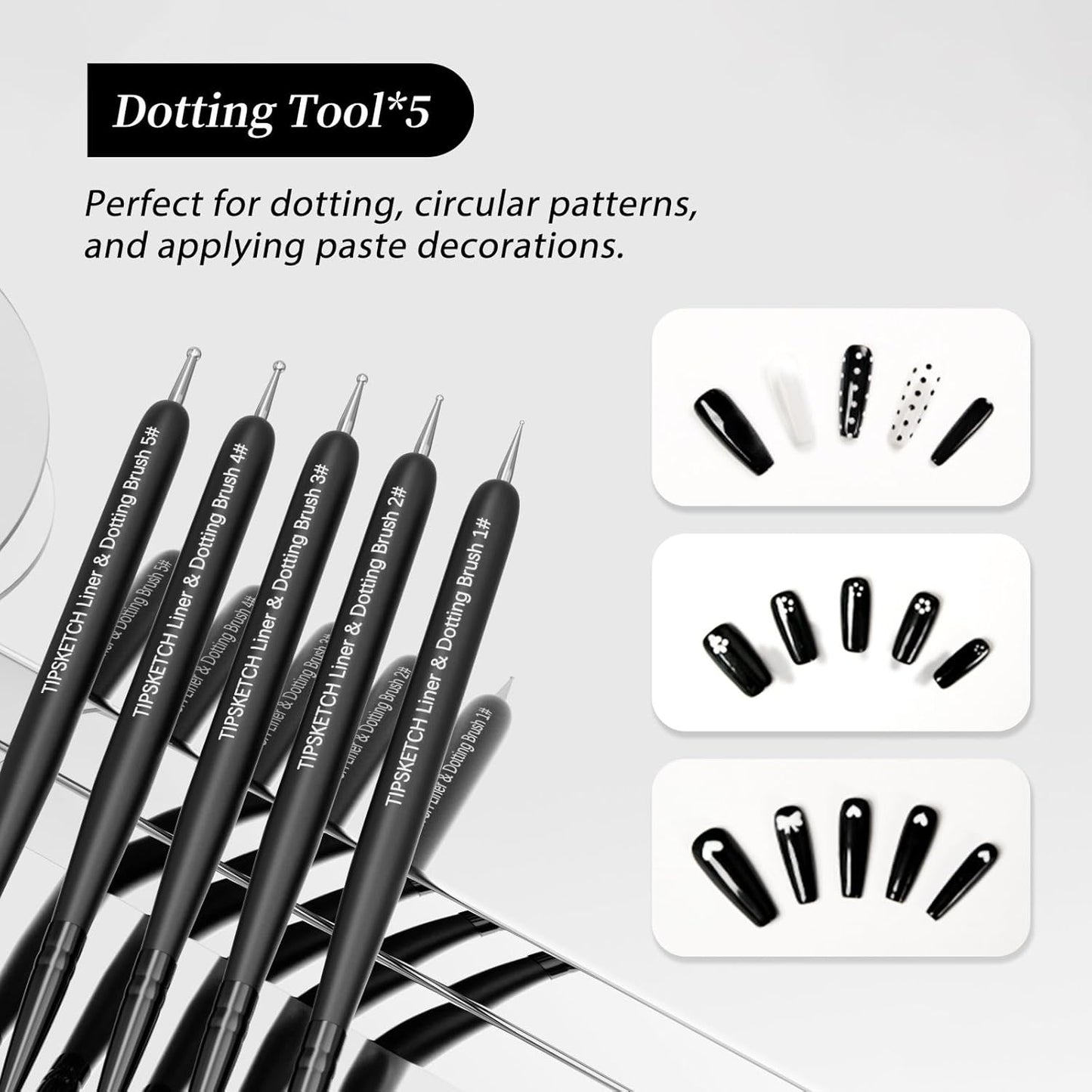 Nail Art Liner Brushes 5Pcs Dotting Pen Tools Nail Art Brushes Thin Liner Set(4/8/12/15/20 mm) for Long Lines, Thin Details Gel Polish Nail Paintings Double-End Nail Art Tools