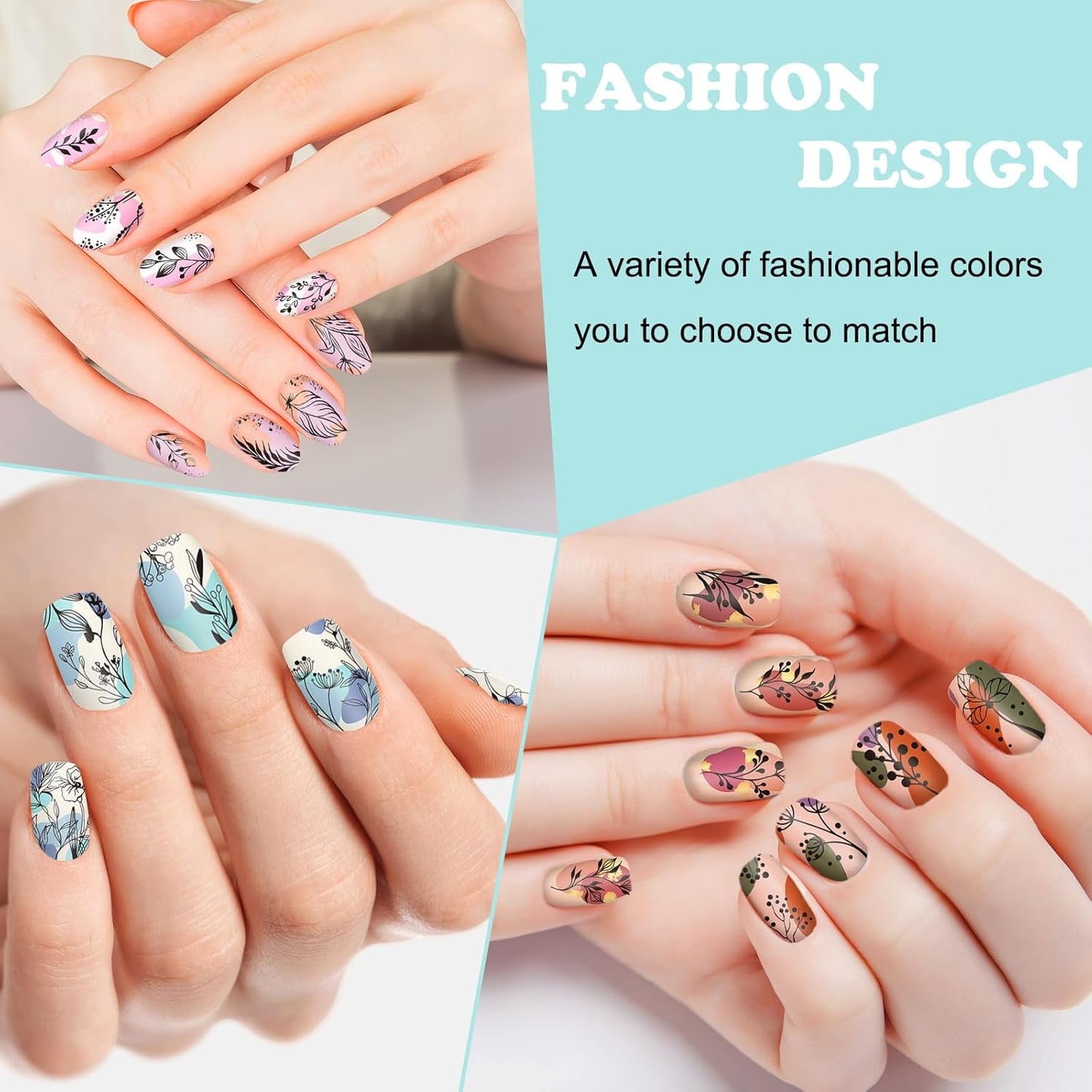 Whaline 6Pcs Spring Floral Leaves Nail Plates Stamping Set Plant Leaves Stamp Templates Nail Art Plates for DIY Print Manicure Salon Design