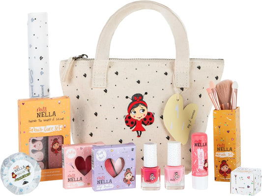 MISS NELLA Kids Bag of Wonders, Makeup & Nail Polish Set Safe and Fun Gift - Hypoallergenic, Dermatologically Tested Kid-Friendly, Non-Toxic, Cosmetic Bag Included – Special Edition