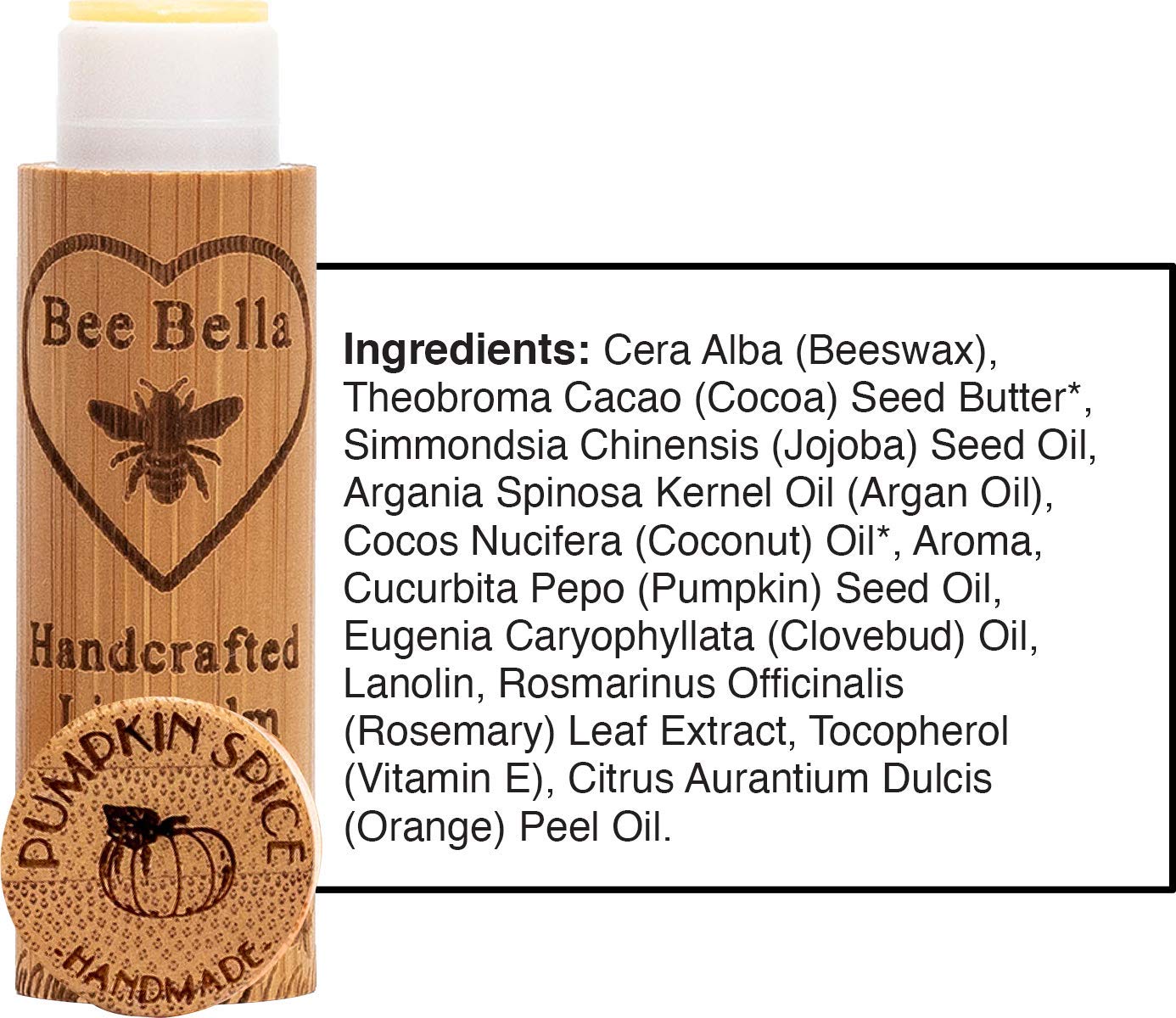 Bee Bella Lip Balm Pumpkin Spice (3 Pack)- With Beeswax, Coconut Oil, Jojoba Oil, Vitamin E Oil, Argan Oil and More for Soft and Smooth Lips - Long-Lasting Moisture - Handmade in the USA