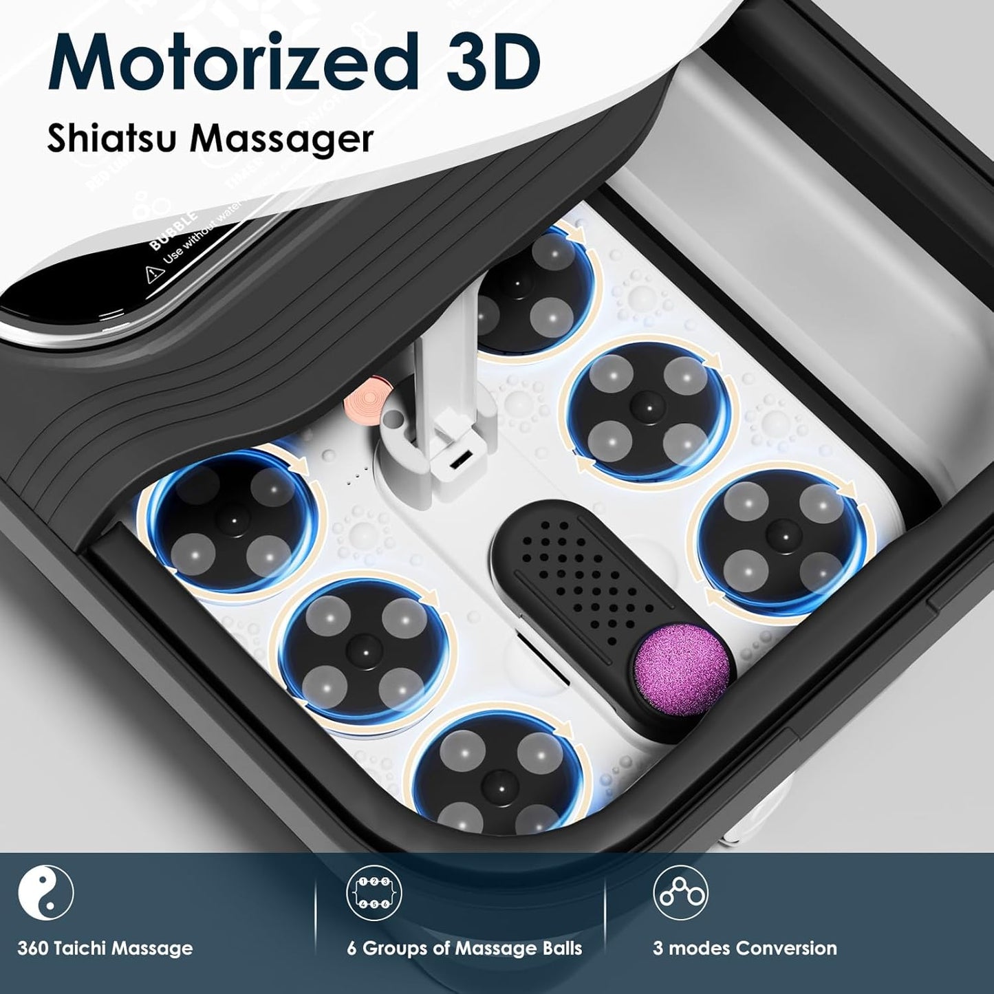 Collapsible Foot Spa Electric Rotary Massage, Foot Bath with Heat, Bubble,Temp Control, and 24 Motorized Shiatsu Massage Balls, Pedicure Foot Spa Tub for Stress Relief (Black)