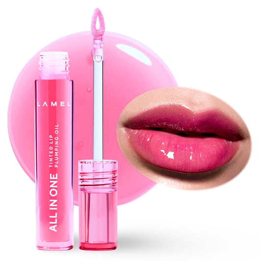 All-in-One Lip Oil - Lightweight, No-Sticky, Tinted, Plumping, Hydrating Lip Gloss - Lip Balm for Day & Night Use, Long-Lasting Lip Stain, Lip Glow Oil, Lip Plumper Tint - Pink Sparkle №402