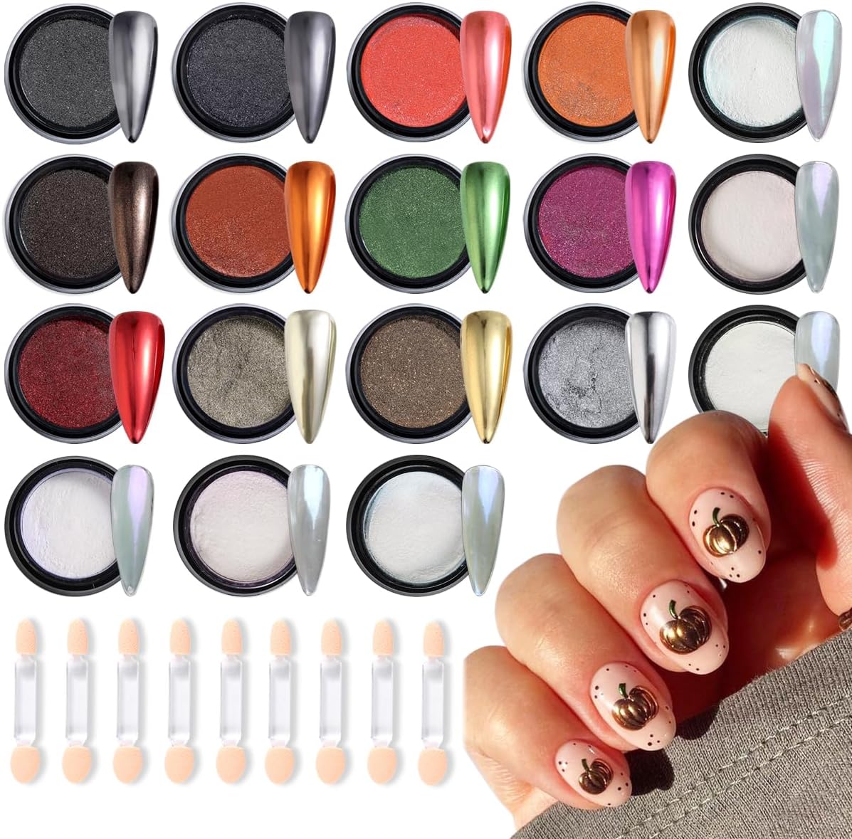 Chrome Nail Glitter Powder Set, 18 Colors Silver Black Red Green Metallic Effect Mirror Powder for Nails with Brushes, Pearl White Chrome Powder for Nails, Glazed Donut Nail Art, Manicure Supplies