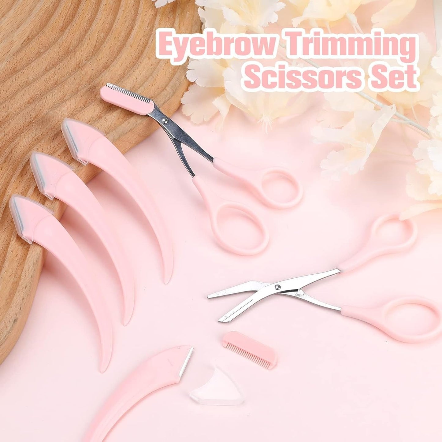 6 Pcs Eyebrow Trimmer Scissors with Comb, Curved Eye Brow Razor, Non-Slip Stainless Steel Facial Hair Removal Grooming, Brow Shaping Beard Shaving Kit Beauty Accessories for Women Men