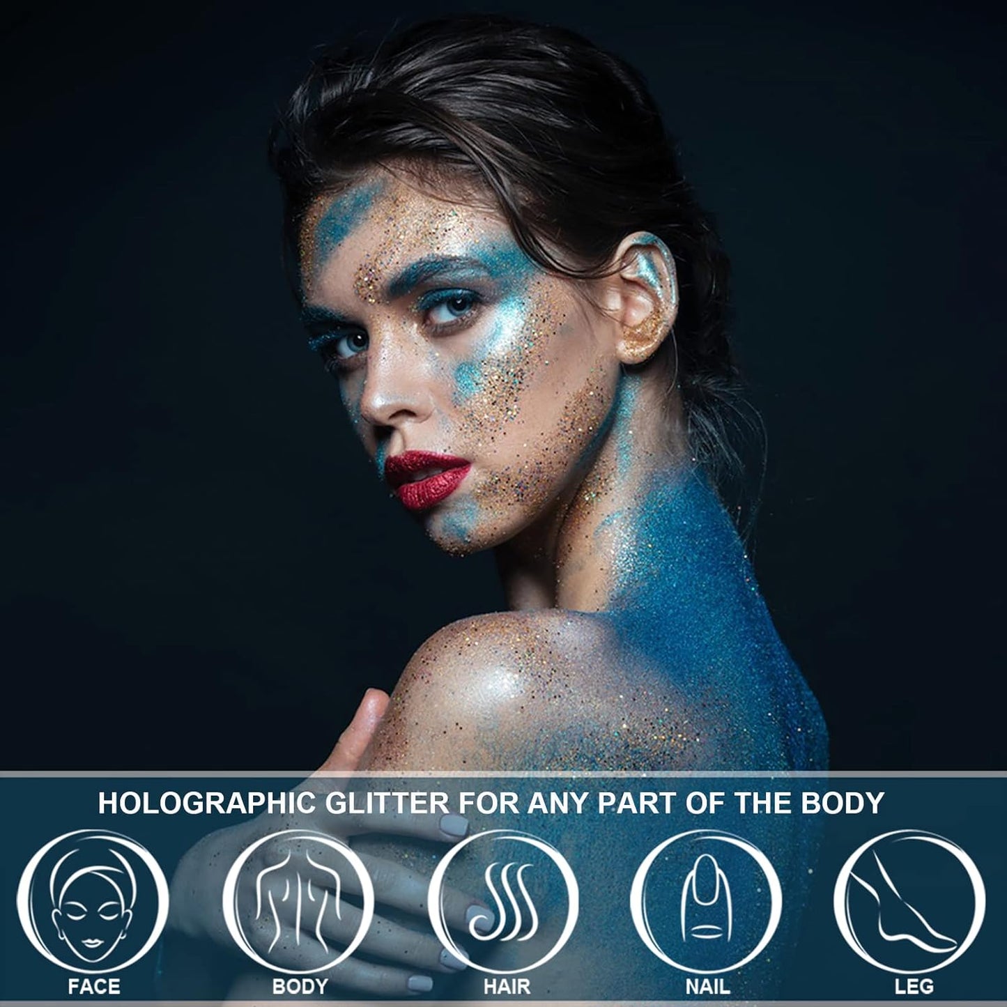 Holographic Face Glitter Gel Body Shimmer Makeup for for Hair, Face, Clavicle, Arm, Nail, Eyeshadow, Long Lasting Waterproof Mermaid Sequins Party Glitter for Rave Festival, 1.35oz (Laser Silver #5)