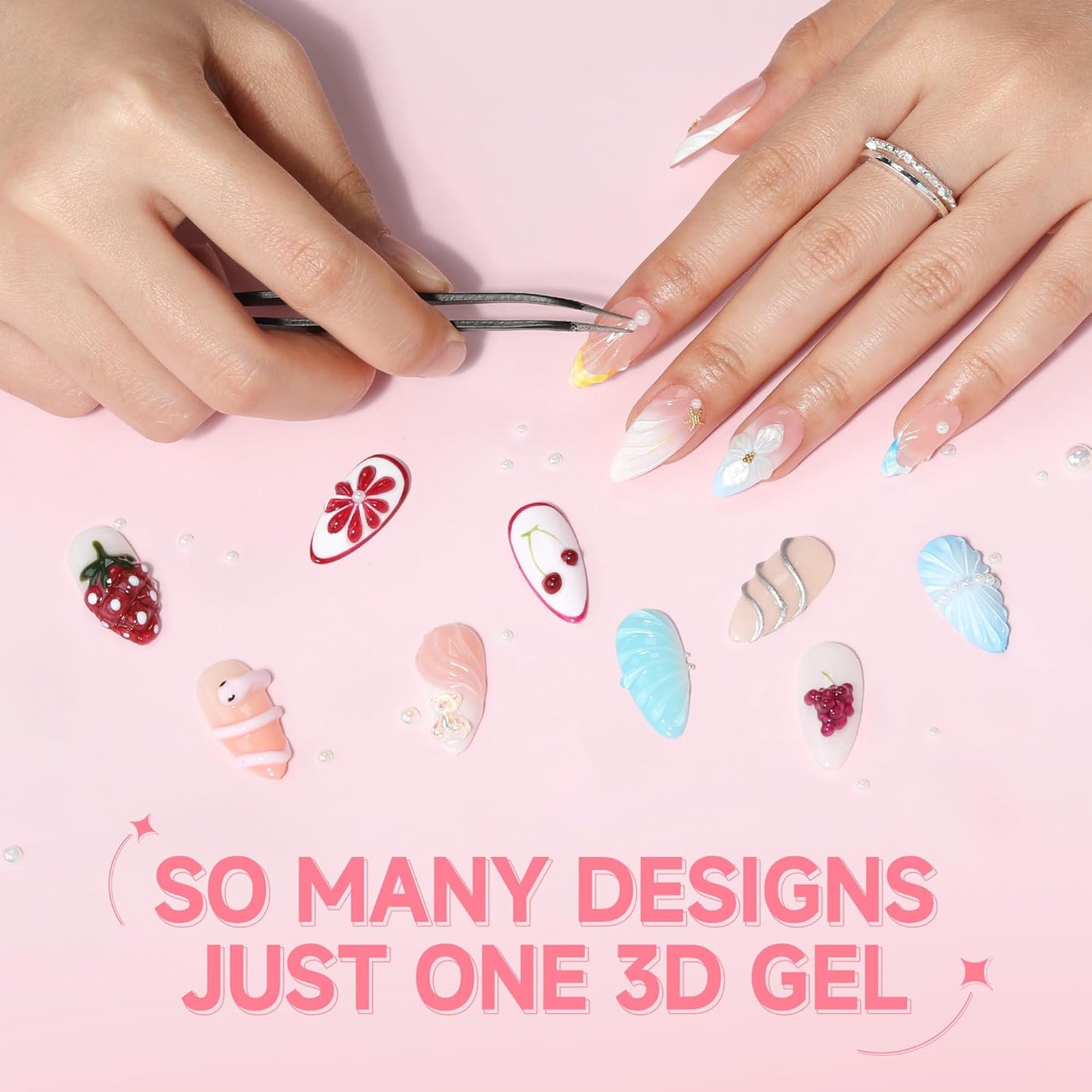 UNA GELLA 3D Gel Nail Art, 3D Nail Gel Sculpting G el Glue 15g 4 in 1 No Wipe Clear Nail Polish for Nails Tips, Chrome Powder, Nail Charms Gems, Drawing, Molding and DIY Nail Art Lamp Curing Needed