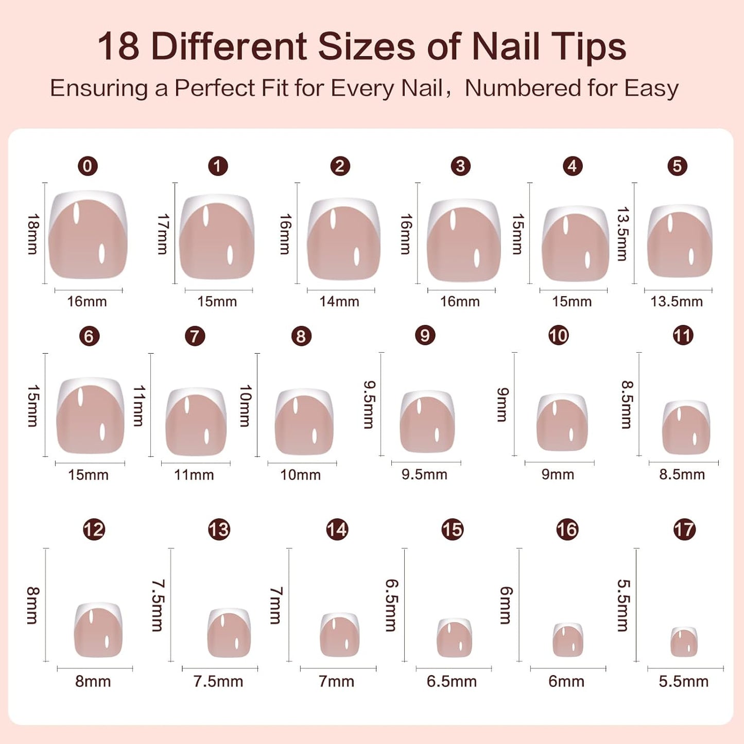 French Tip Press on Toenails 144PCS with 4 Strips, 18 Sizes Pink Fake Nails - No Need to File, Pre-applied Primer, Short Square Toe Nails Kit for Women Pedicure & Gift