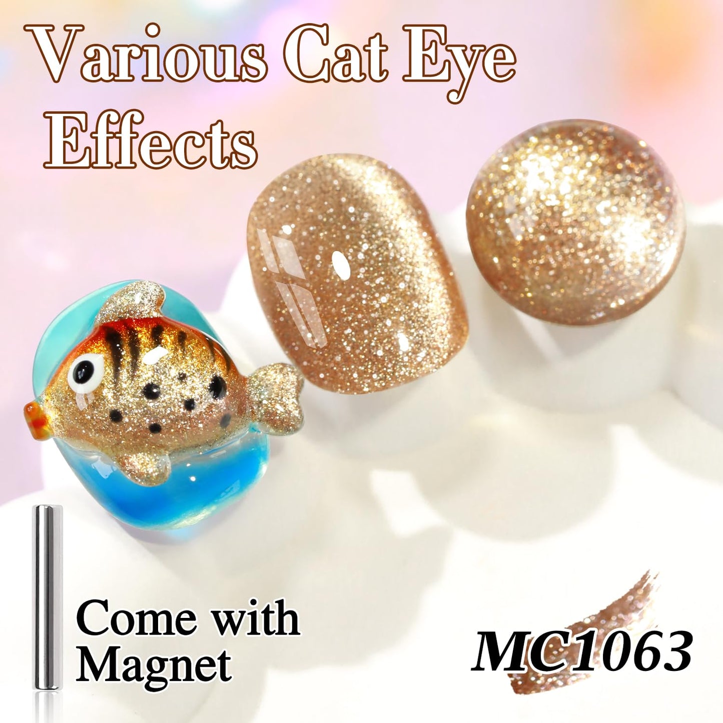 Double Rhythm 15ML Glitter Glass Cat Eye Gel Polish with Magnet Holographic Glitter Shimmer Translucent Sheer Color Salon Soak Off Magnetic Gel Polish at Home (Coffee Brown-MC1063)
