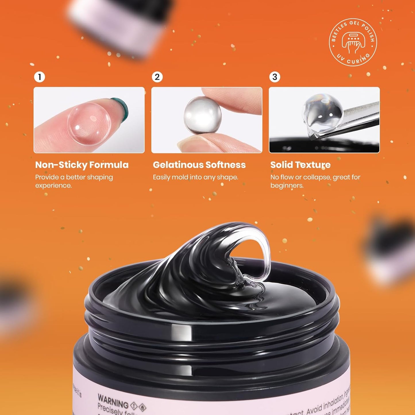 Beetles Solid Builder Nail Gel, 1.06 oz Clear 3D Gel Nail Art Non-Sticky Sculpting Gel, Hard Gel Building Gel with Chrome Nail Powder, Fall Nails Art Sculpture Pen Gift for Women,LED & UV Lamp Needed