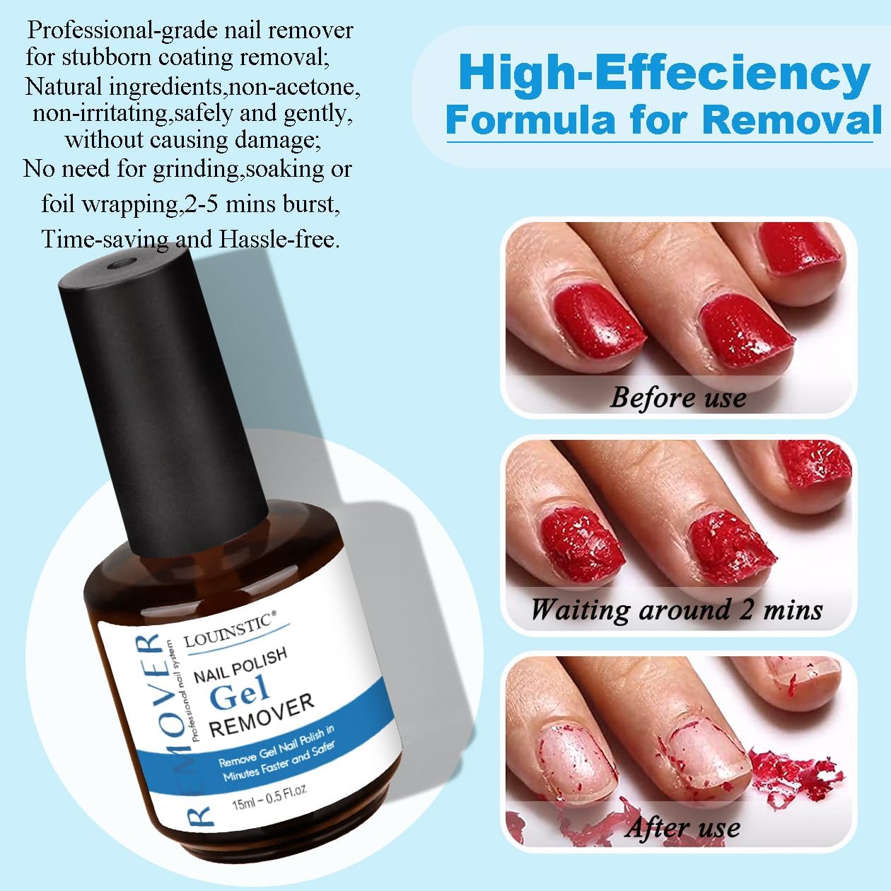 2PCs Gel Nail Polish Remover - 30ML,Fast & Easy, with Roller Cuticle Oil, No Need to Wrap and Soak, Remove Gel Polish in 2-5 Minutes at Home, No Damage to Nails, with Cuticle Pusher Tool,Nail File