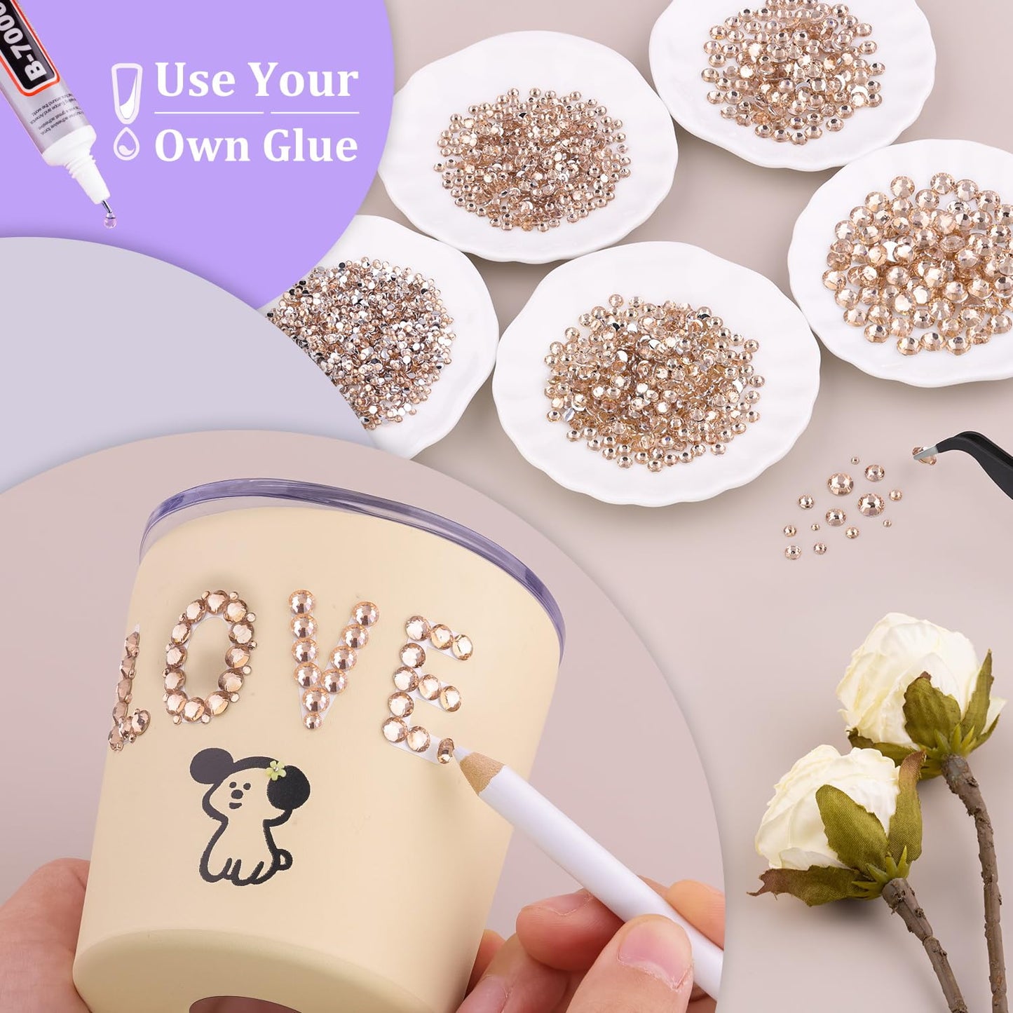 Resin Rhinestones for Crafting, 2 Boxeses Champagne Multi Sizes Flatback Bedazzling Crystals for Crafts Nail Art Deco, Non Hotfix Gems Charms for Tumbler Shoes Clothing Fabric Face Makeup