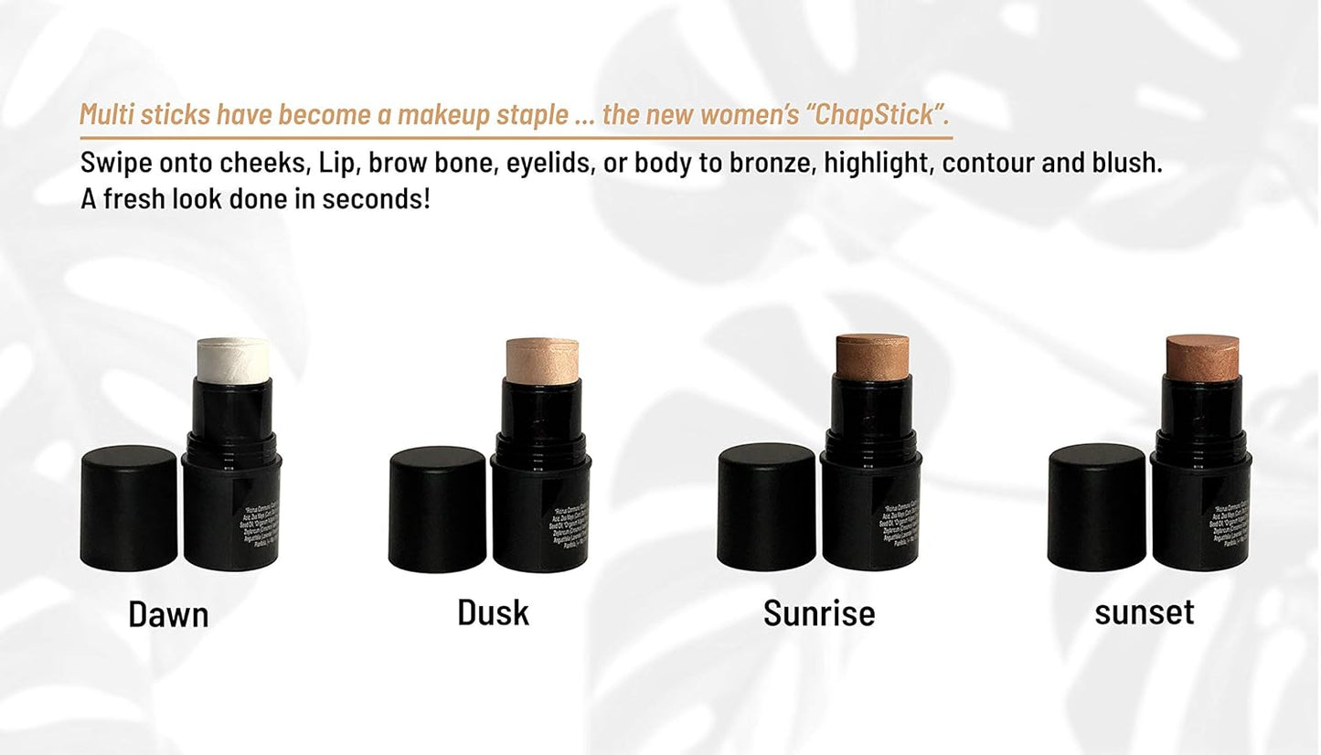 Natural Organic Multi Cream Sticks, Highlighter and Bronzers 100% Natural, Vegan, Gluten Free, Cruelty Free, Made in the USA, 0.18 oz. (Dusk)