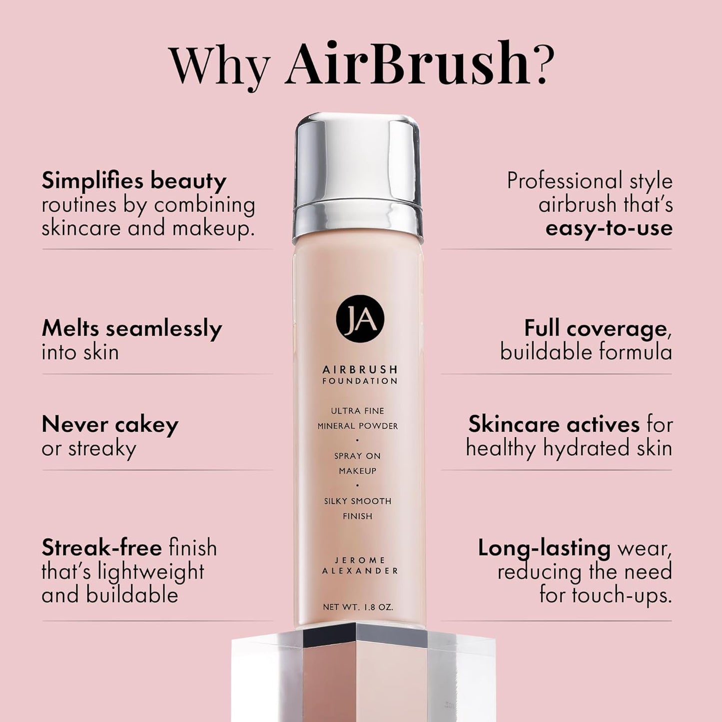 MagicMinerals AirBrush Foundation by Jerome Alexander – 2pc Set with Airbrush Foundation and Kabuki Brush - Spray Makeup with Anti-aging Ingredients for Smooth Radiant Skin - Warm Medium