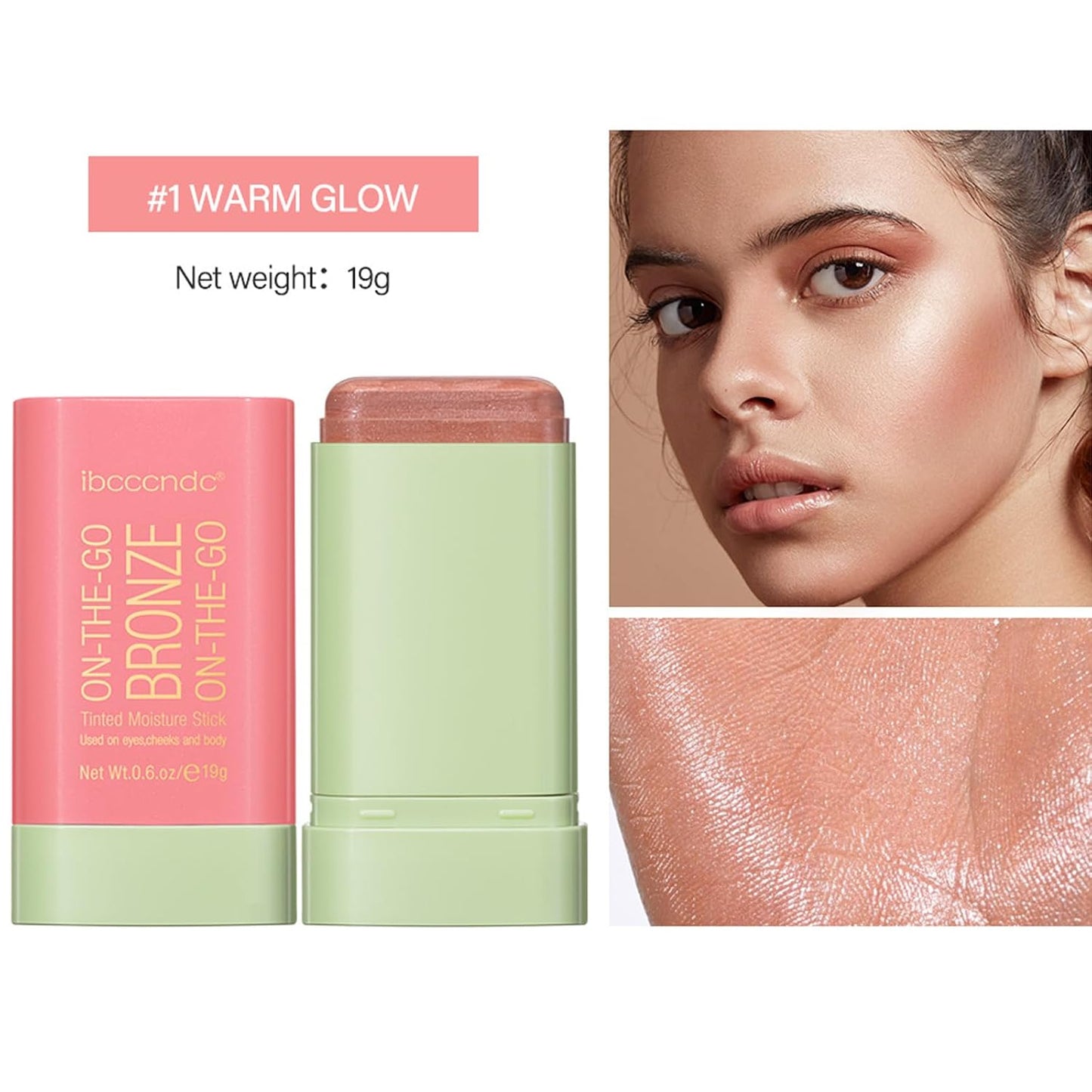 On-The-Go Bronzer Stick,Multi-Use Cream Contour Stick,Natural Long Lasting Face Bronzer,Smooth Highlighter Contour Stick,Bronze Contour Makeup Facial Shaping,01 Warm Glow