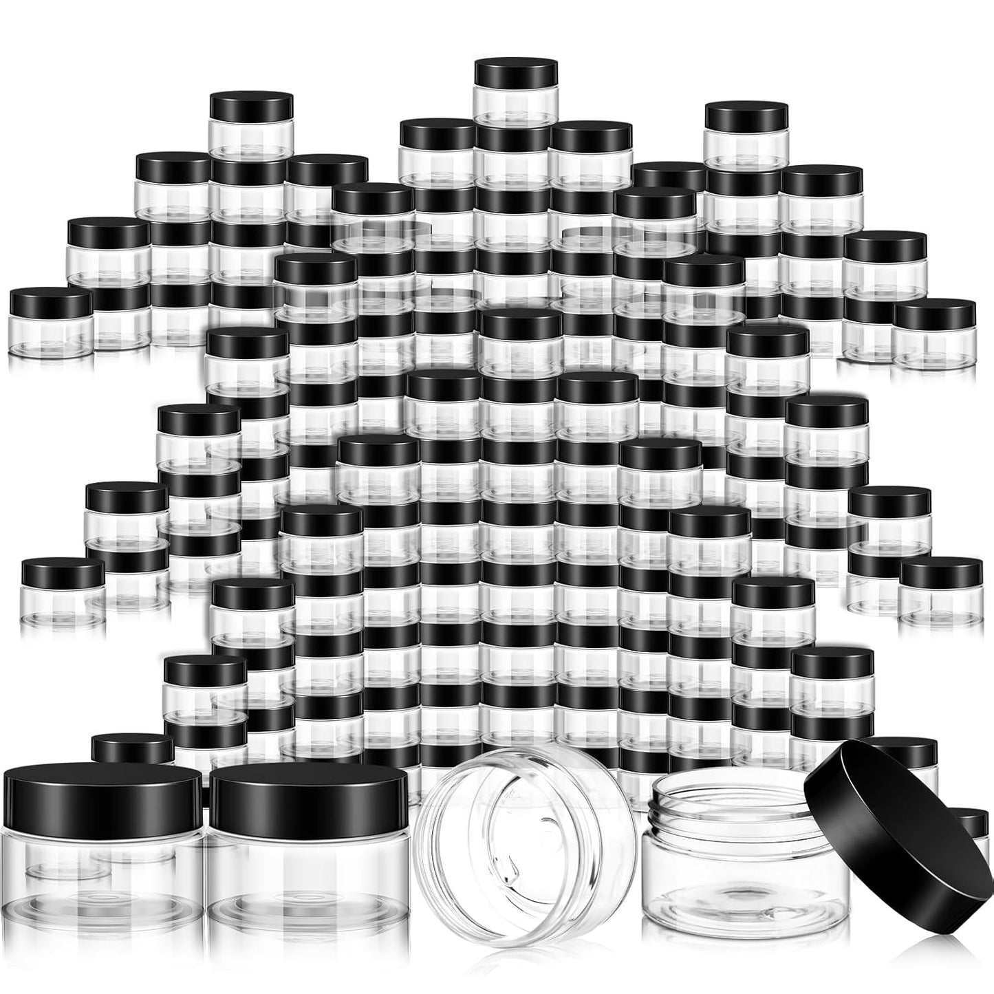 200 Pcs Empty Bulk Plastic Container Jars with Lid Leak Proof Round Plastic Jars Small Cosmetic Travel Containers for Storage Makeup Creams Lotion Ointments(Black,1 oz)