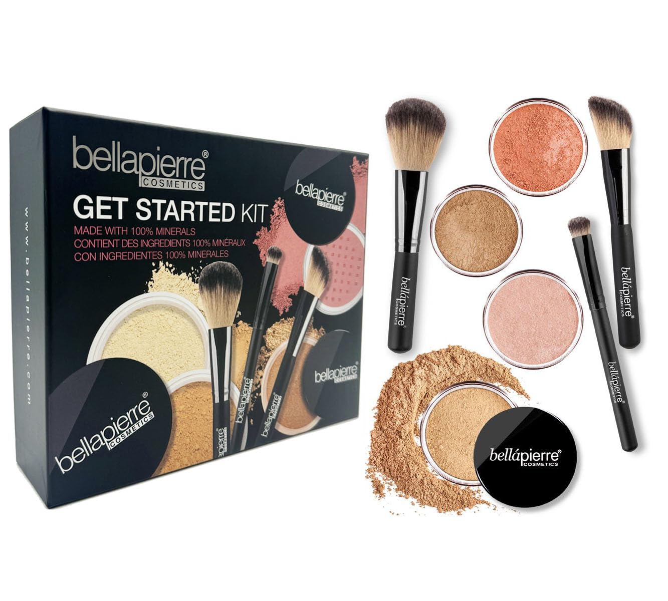 bellapierre Get Started Kit | Includes 2 Mineral Foundations, 1 Blush, & 1 Bronzer | Mineral Makeup Essentials | Non-Toxic and Paraben Free | Oil and Cruelty Free | Long Lasting Formulas – Dark