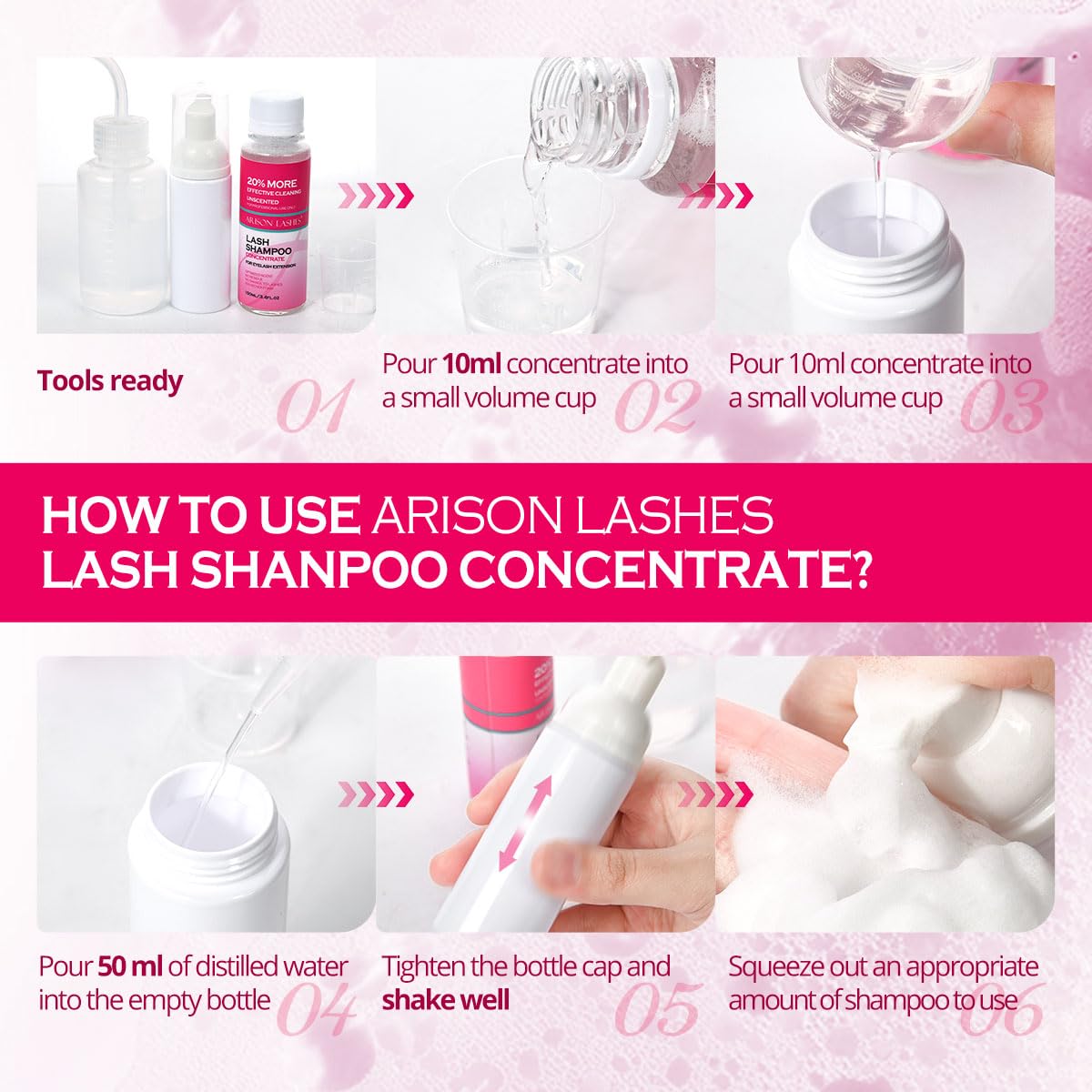 ARISON LASHES Lash Shampoo Concentrate for Lash Extensions 100ML Eyelash Cleanser Concentrate Oil-Free Eyelash Extension Shampoo with Salon Home Care(Rose)