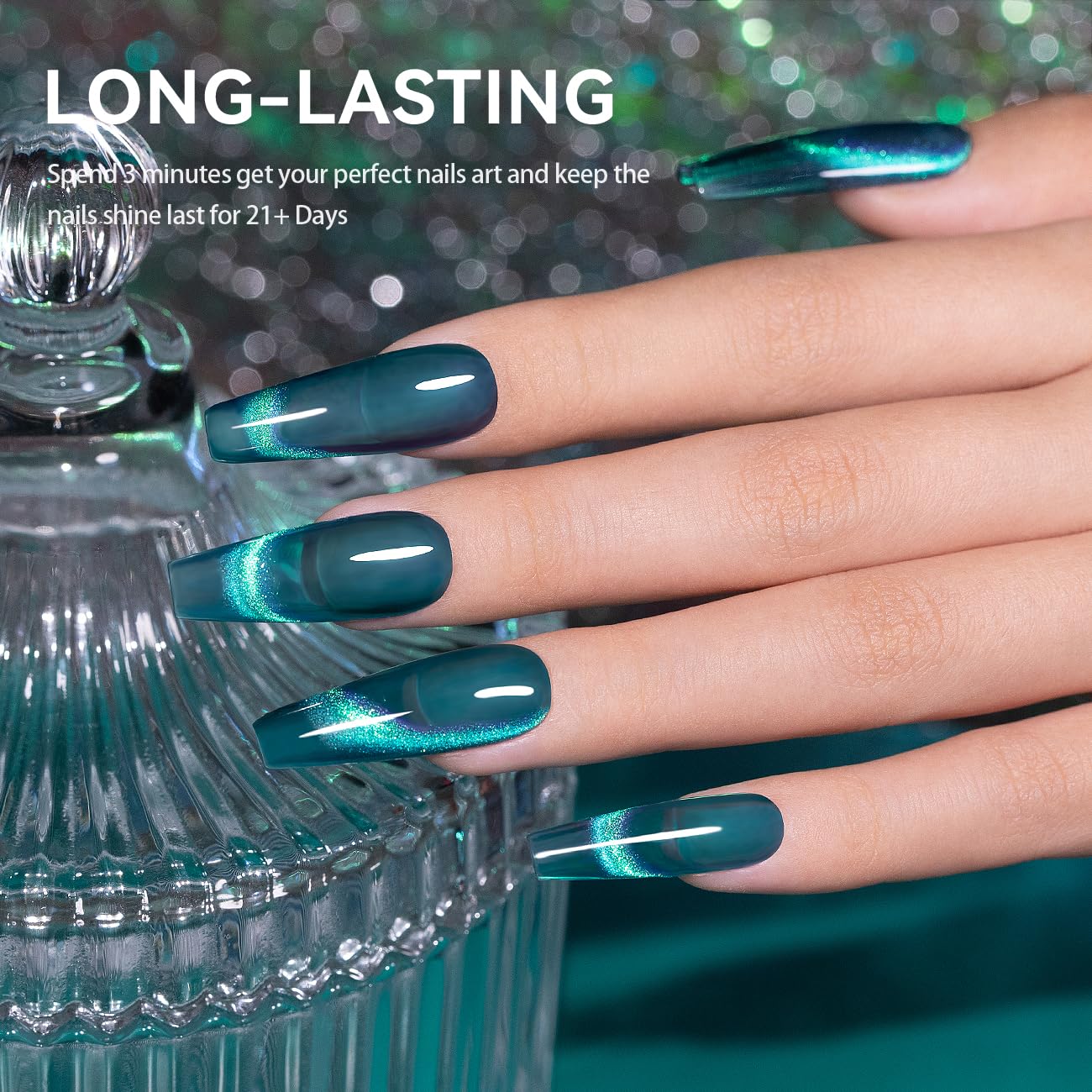 RARJSM Aurora Cat Eye Gel Nail Polish Blue Green Purple Multi Color Velvet Diamond Cateye Gel Polish with Magnet Stick Reflective Shimmer UV LED Curing Requires Soak Off for Home Salon Manicure 15ml